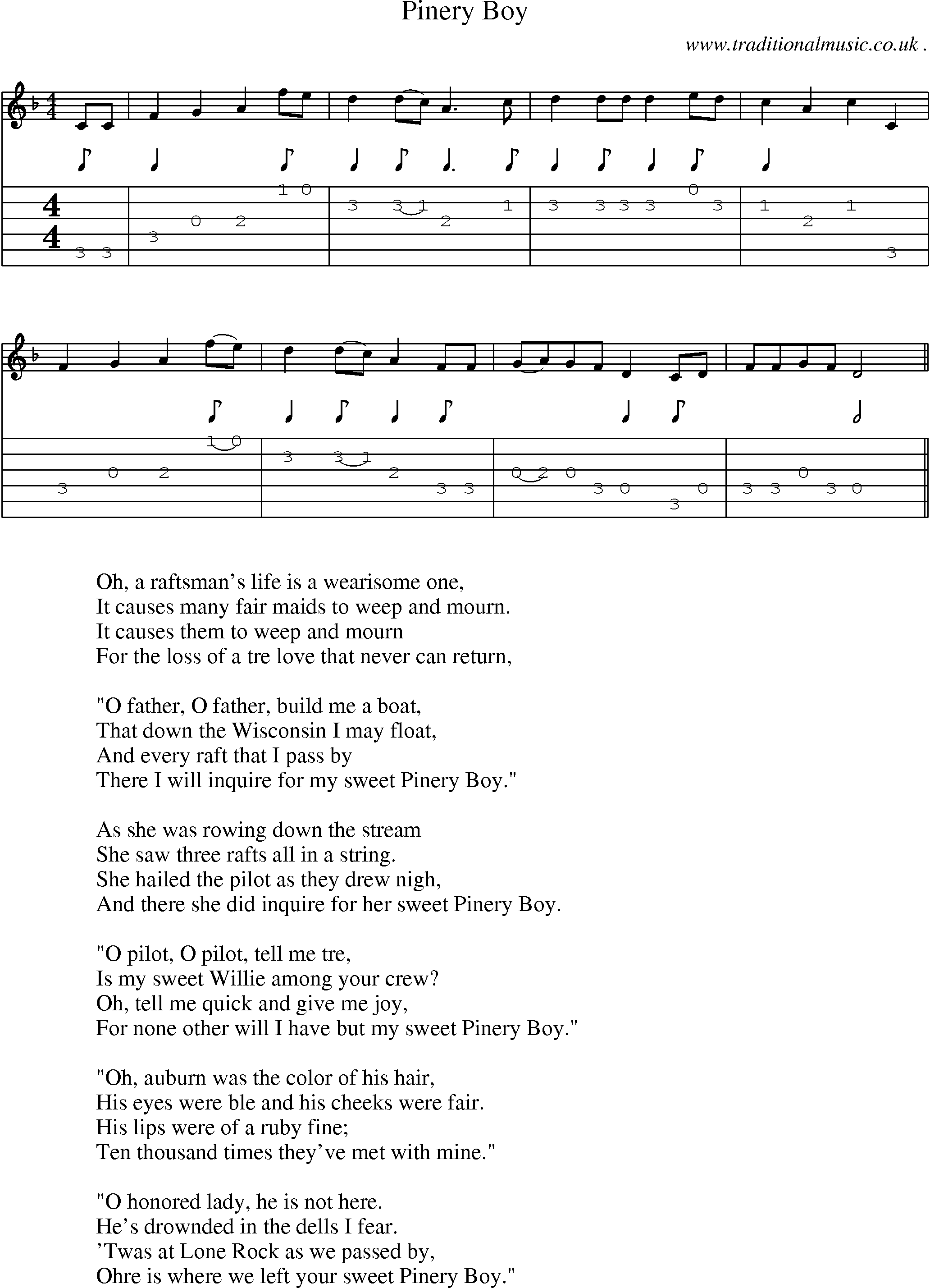 Sheet-Music and Guitar Tabs for Pinery Boy