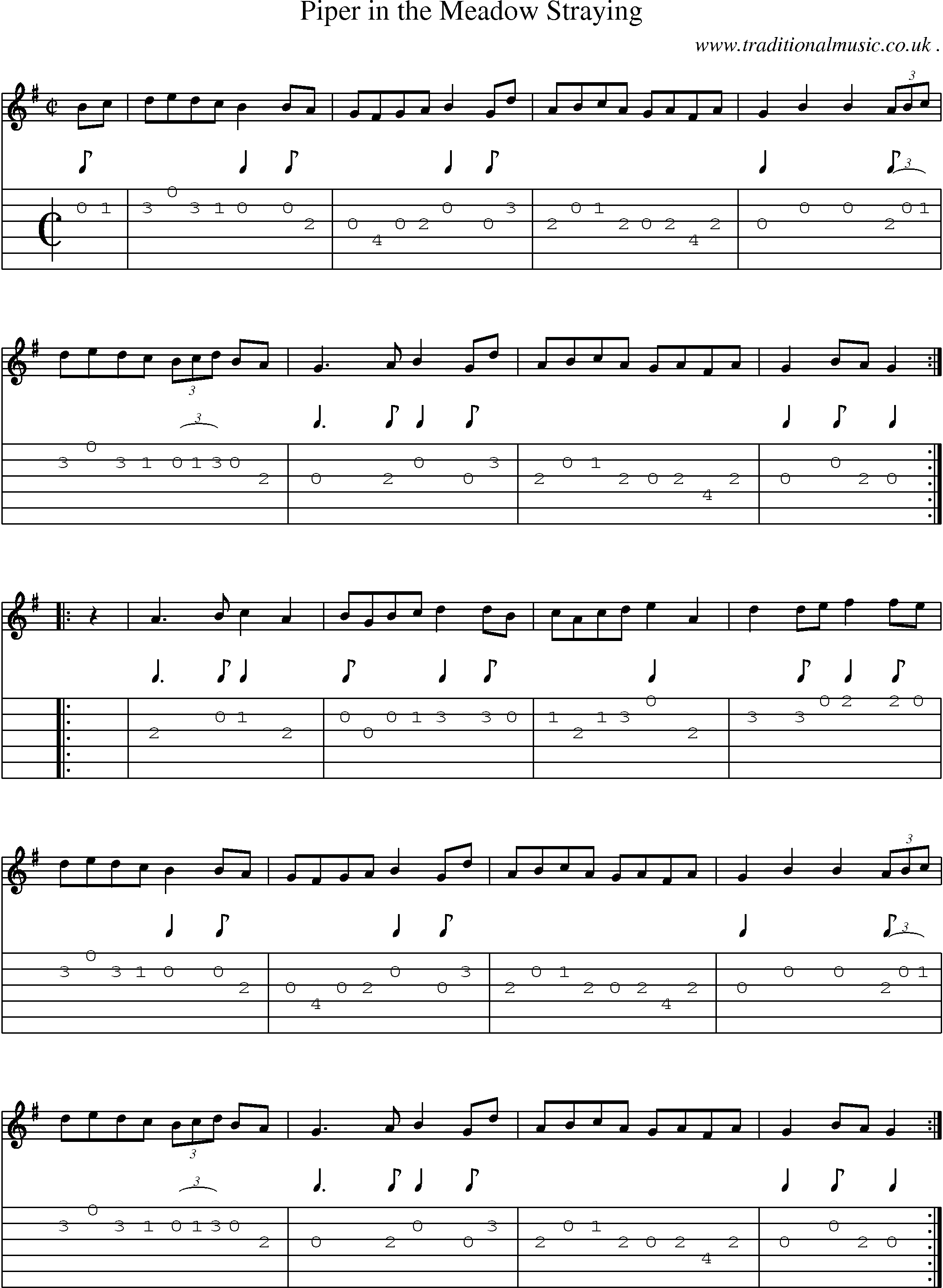 Sheet-Music and Guitar Tabs for Piper In The Meadow Straying