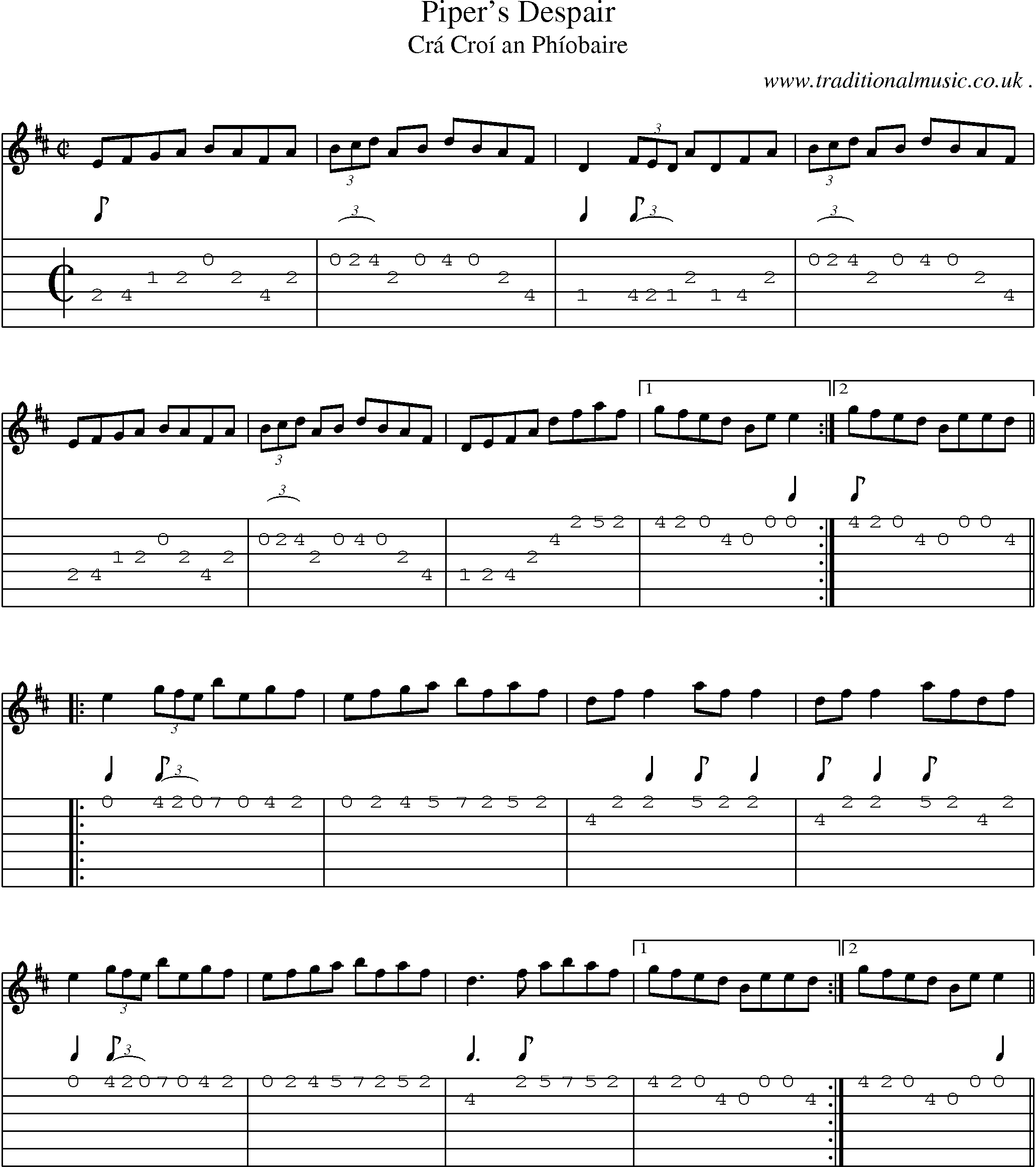 Sheet-Music and Guitar Tabs for Pipers Despair