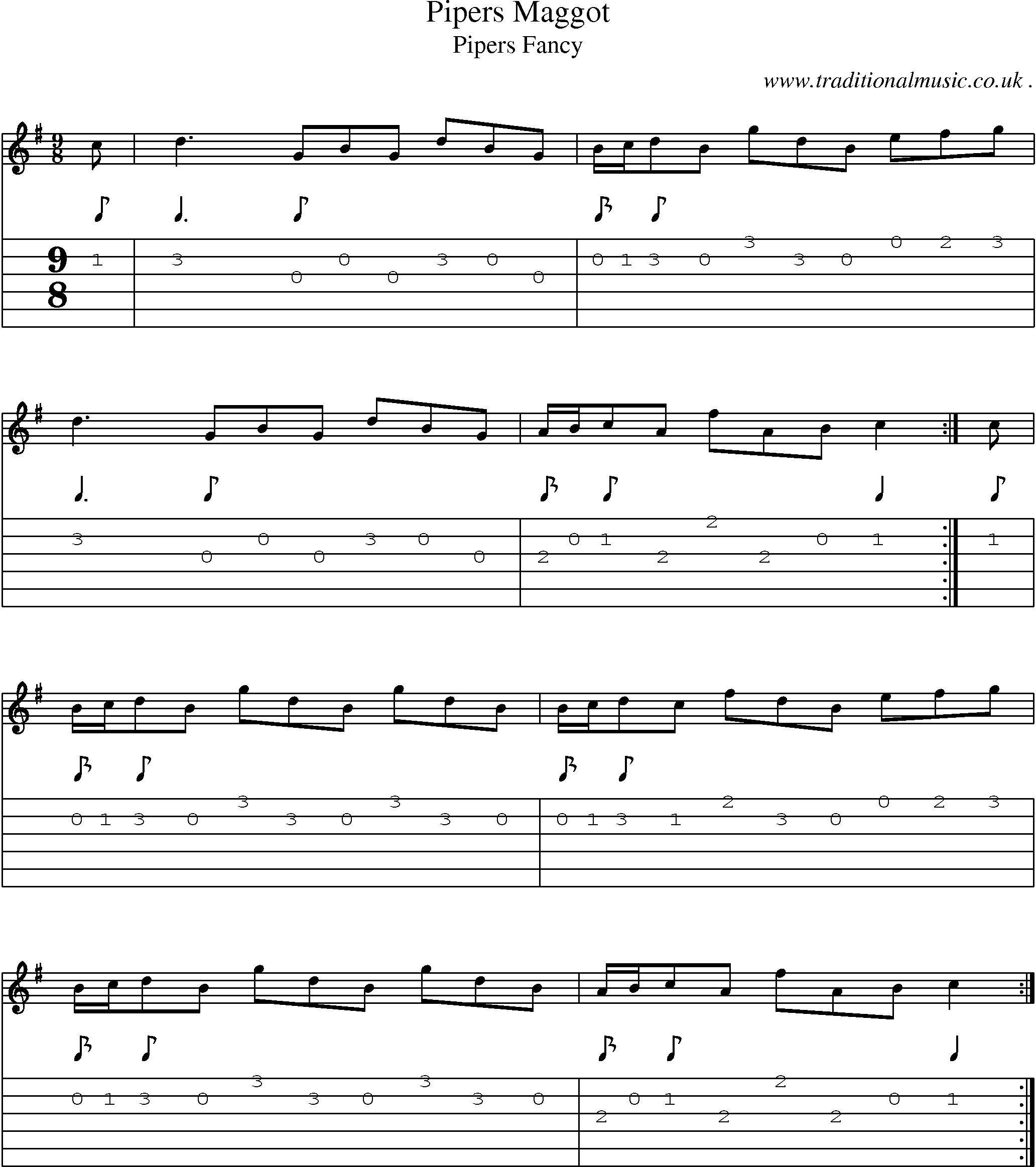 Sheet-Music and Guitar Tabs for Pipers Maggot
