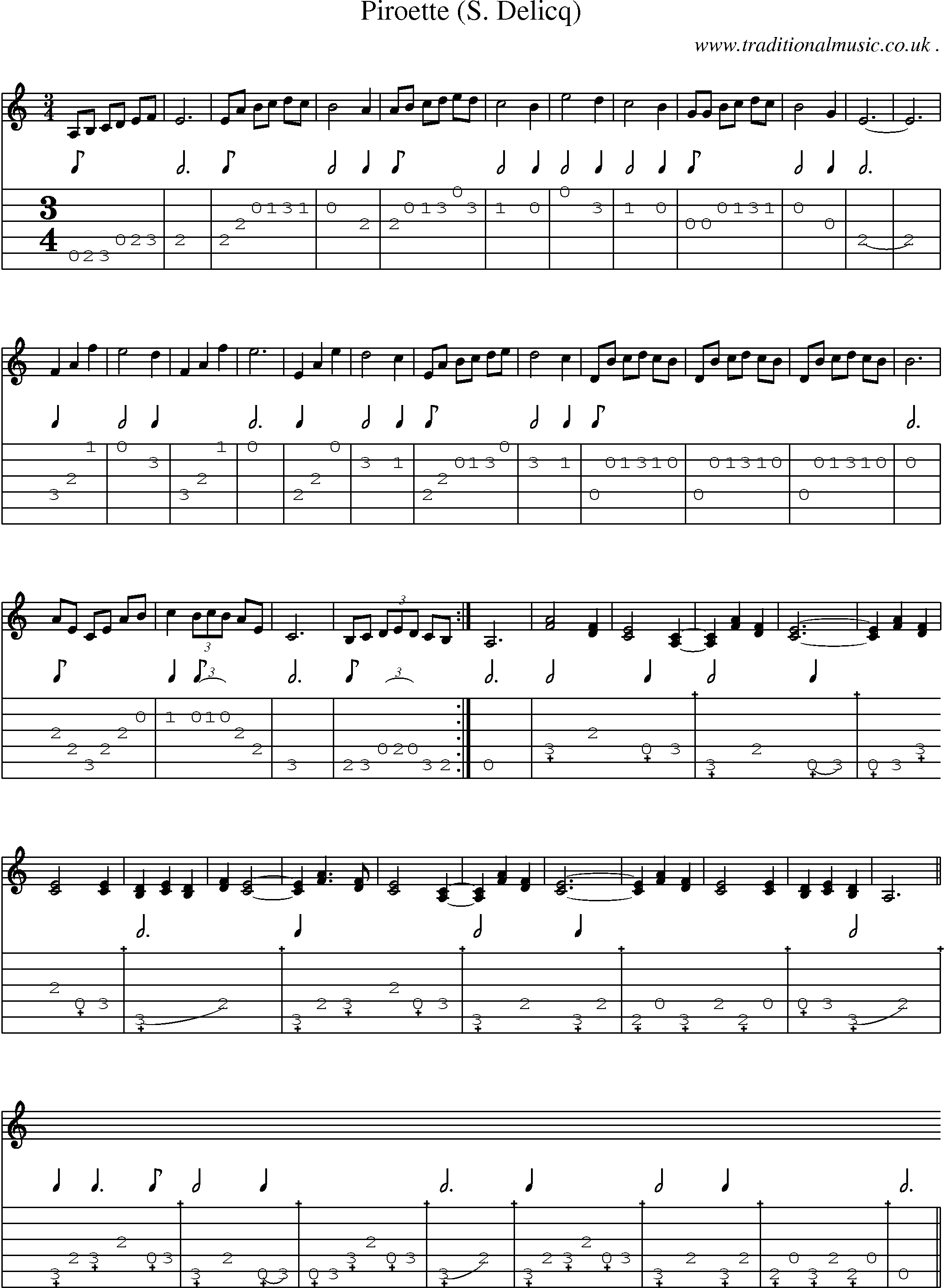 Sheet-Music and Guitar Tabs for Piroette (s Delicq)