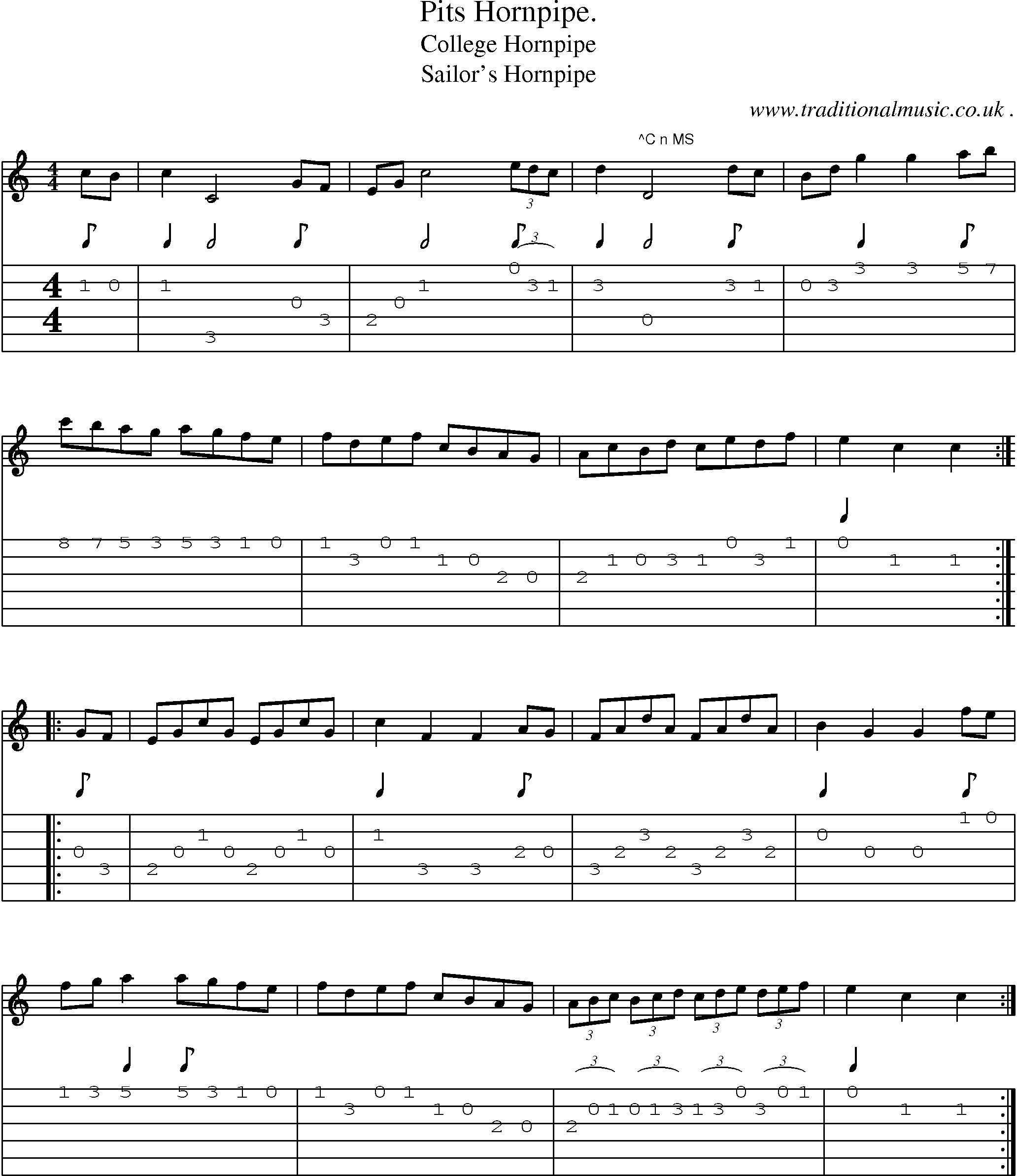 Sheet-Music and Guitar Tabs for Pits Hornpipe