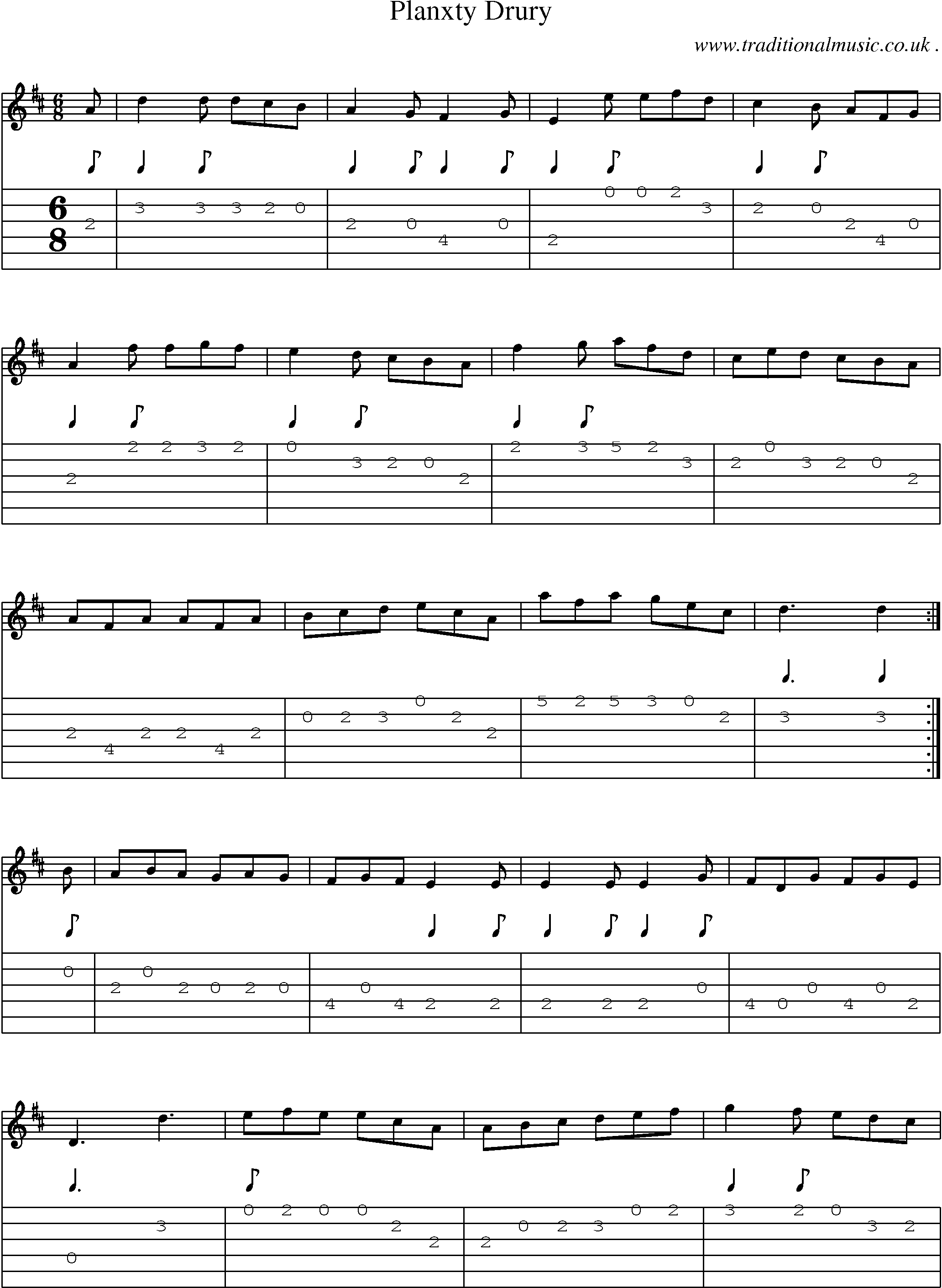 Sheet-Music and Guitar Tabs for Planxty Drury