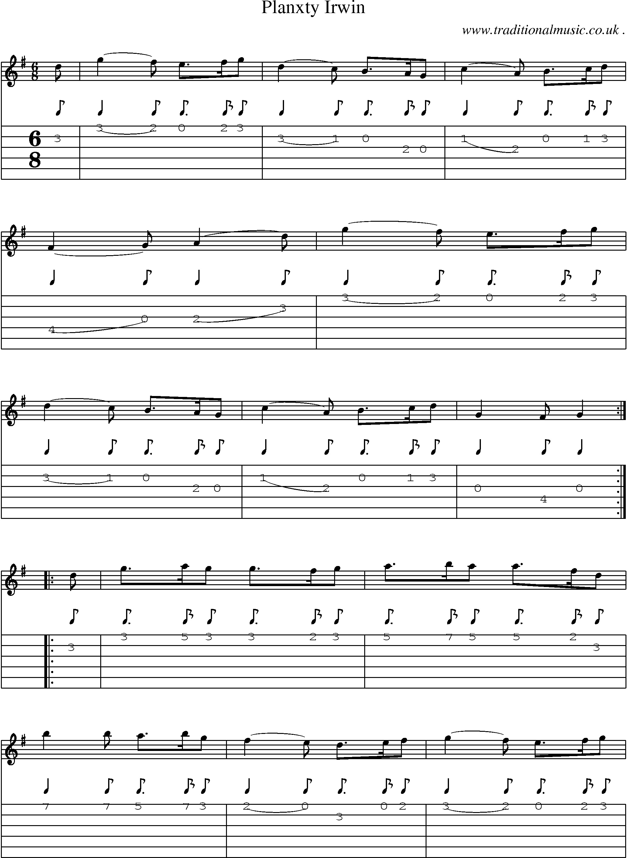 Sheet-Music and Guitar Tabs for Planxty Irwin