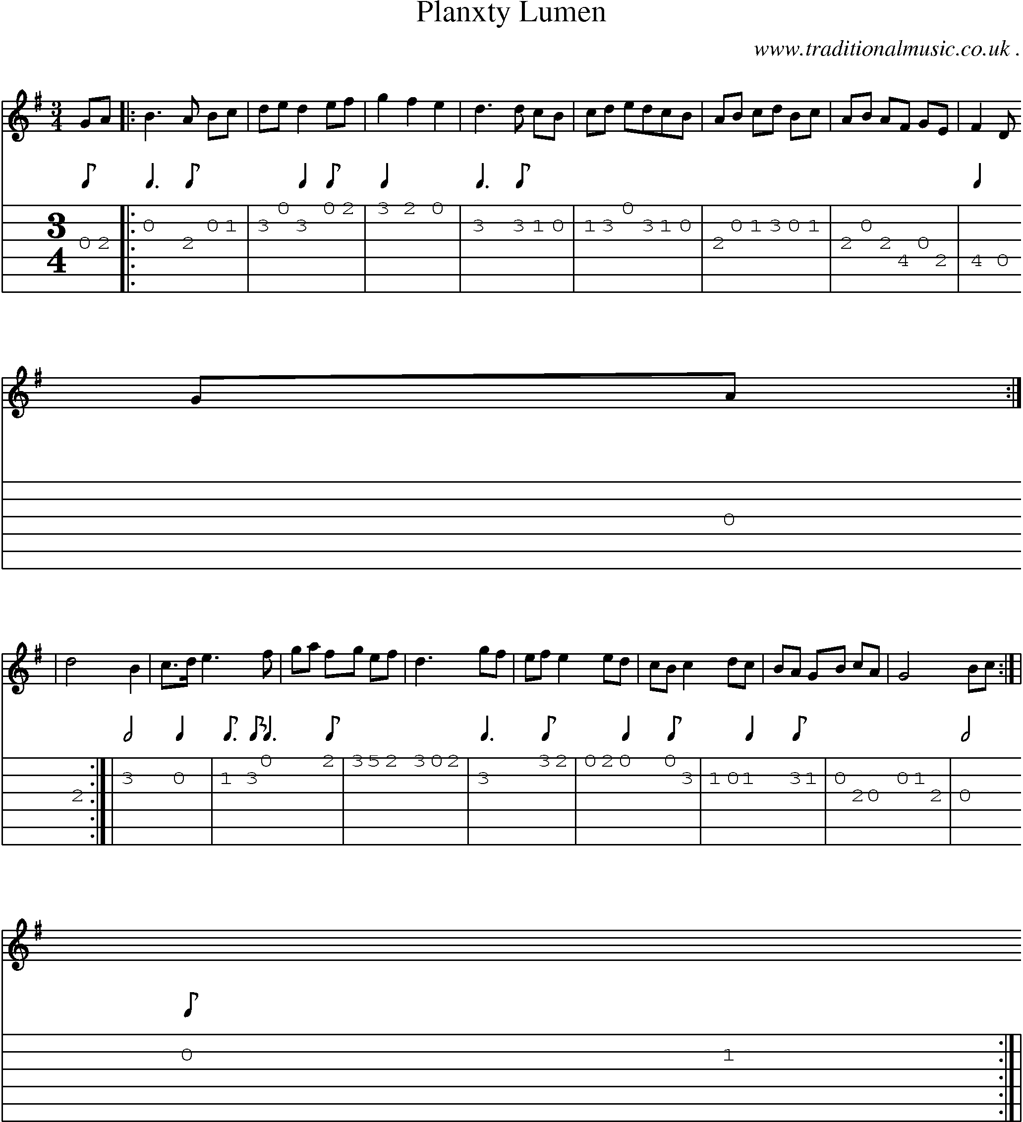 Sheet-Music and Guitar Tabs for Planxty Lumen