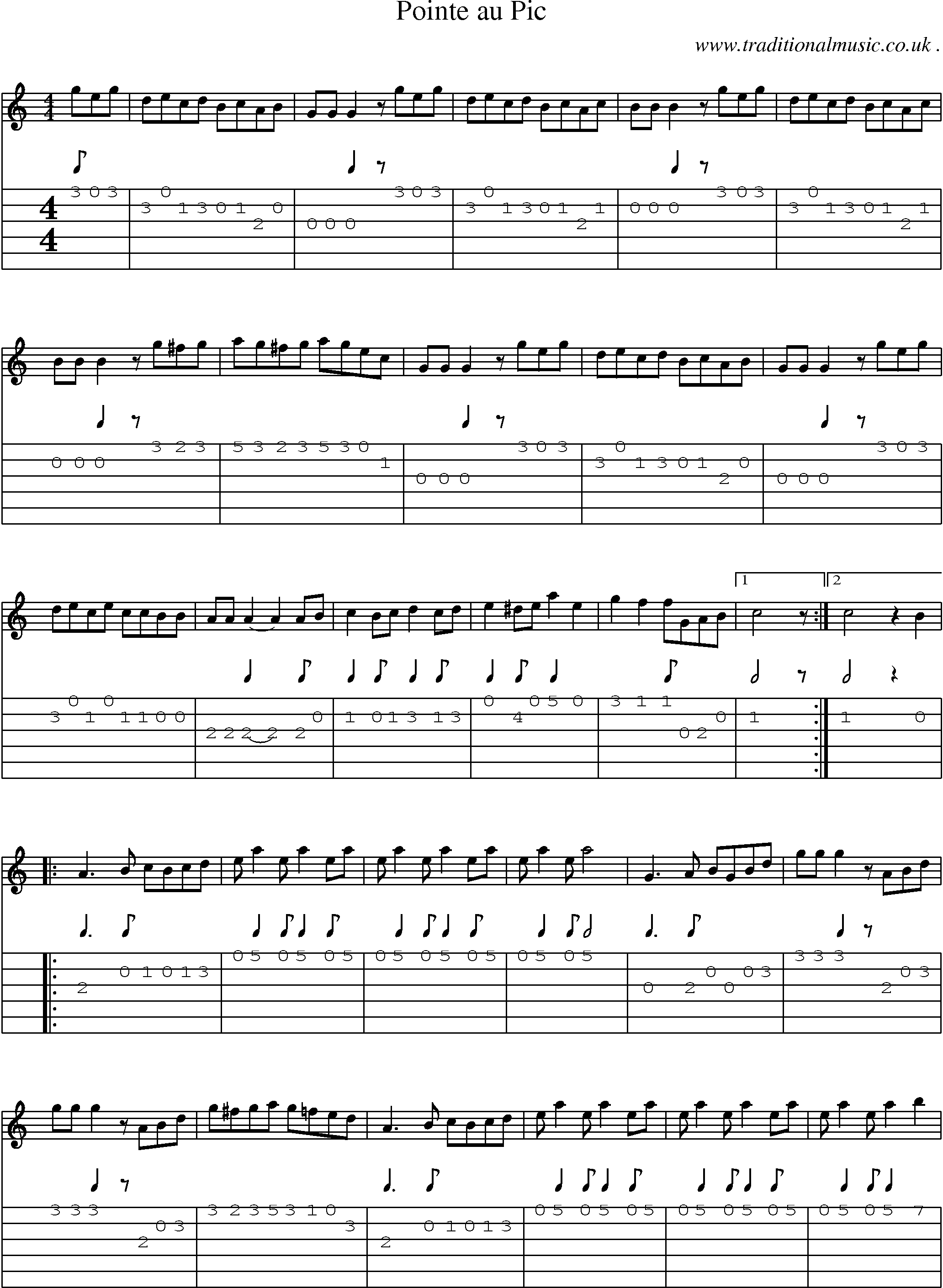 Sheet-Music and Guitar Tabs for Pointe Au Pic