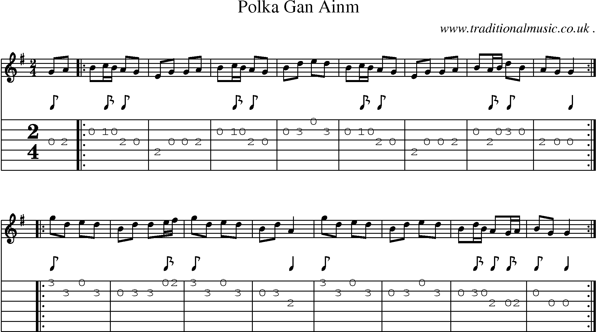Sheet-Music and Guitar Tabs for Polka Gan Ainm