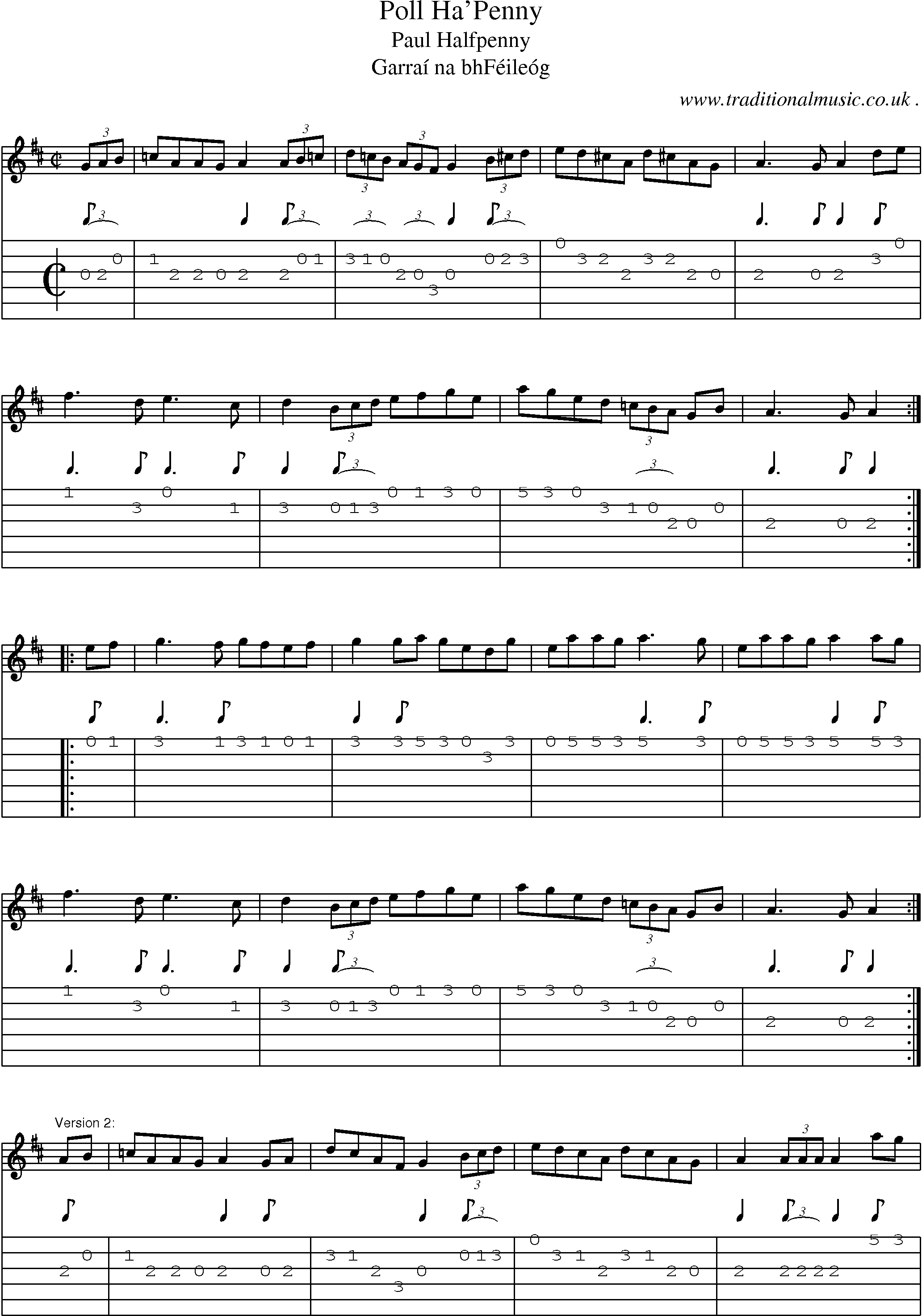Sheet-Music and Guitar Tabs for Poll Hapenny