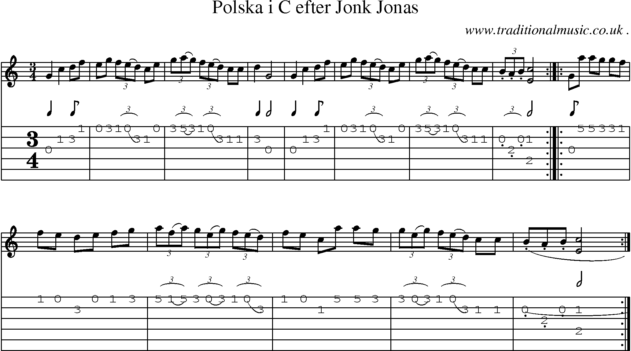 Sheet-Music and Guitar Tabs for Polska I C Efter Jonk Jonas