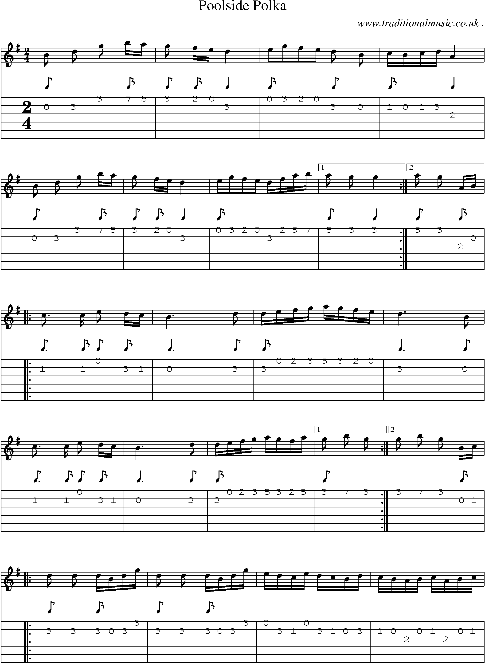 Sheet-Music and Guitar Tabs for Poolside Polka