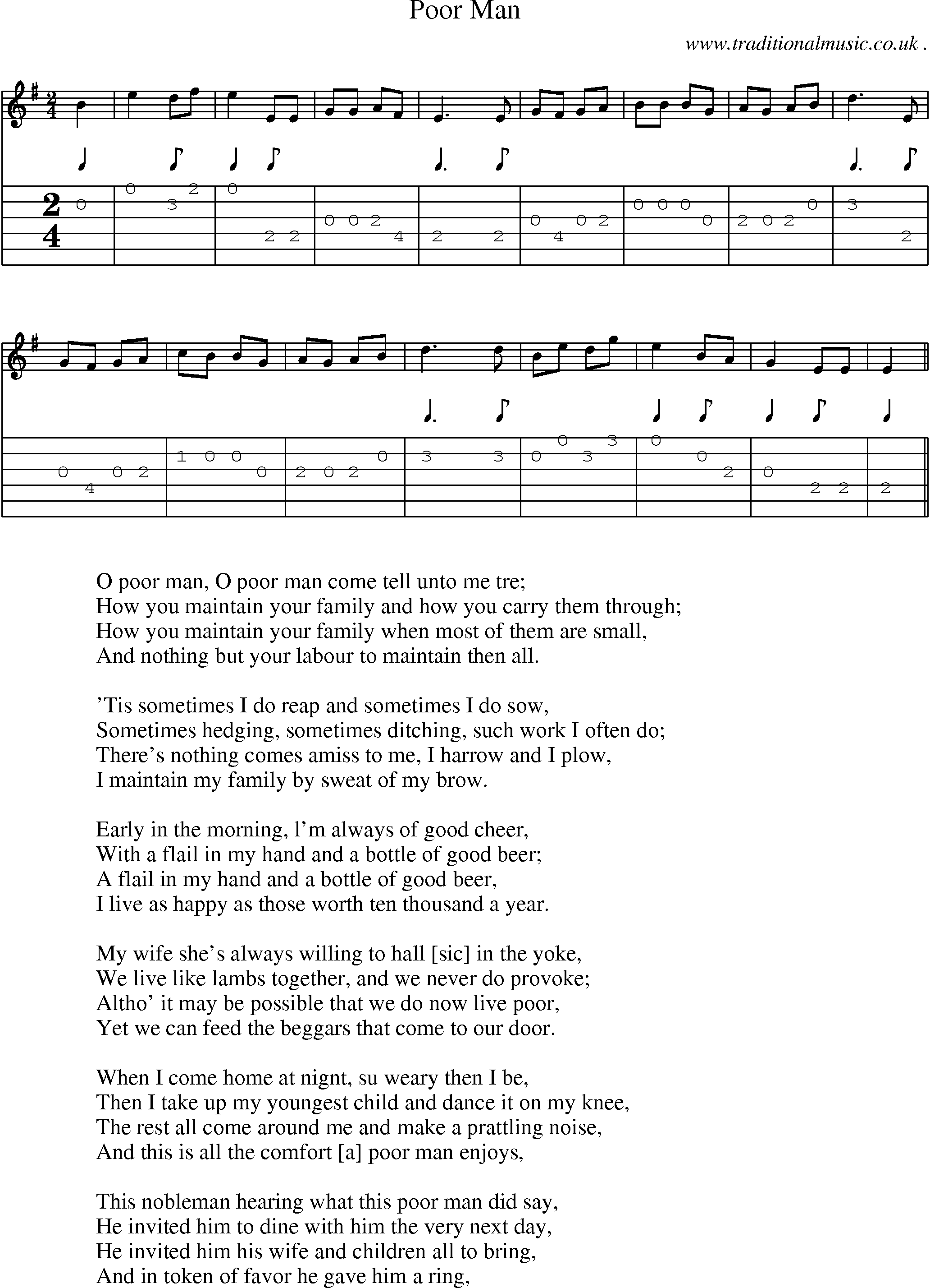 Sheet-Music and Guitar Tabs for Poor Man