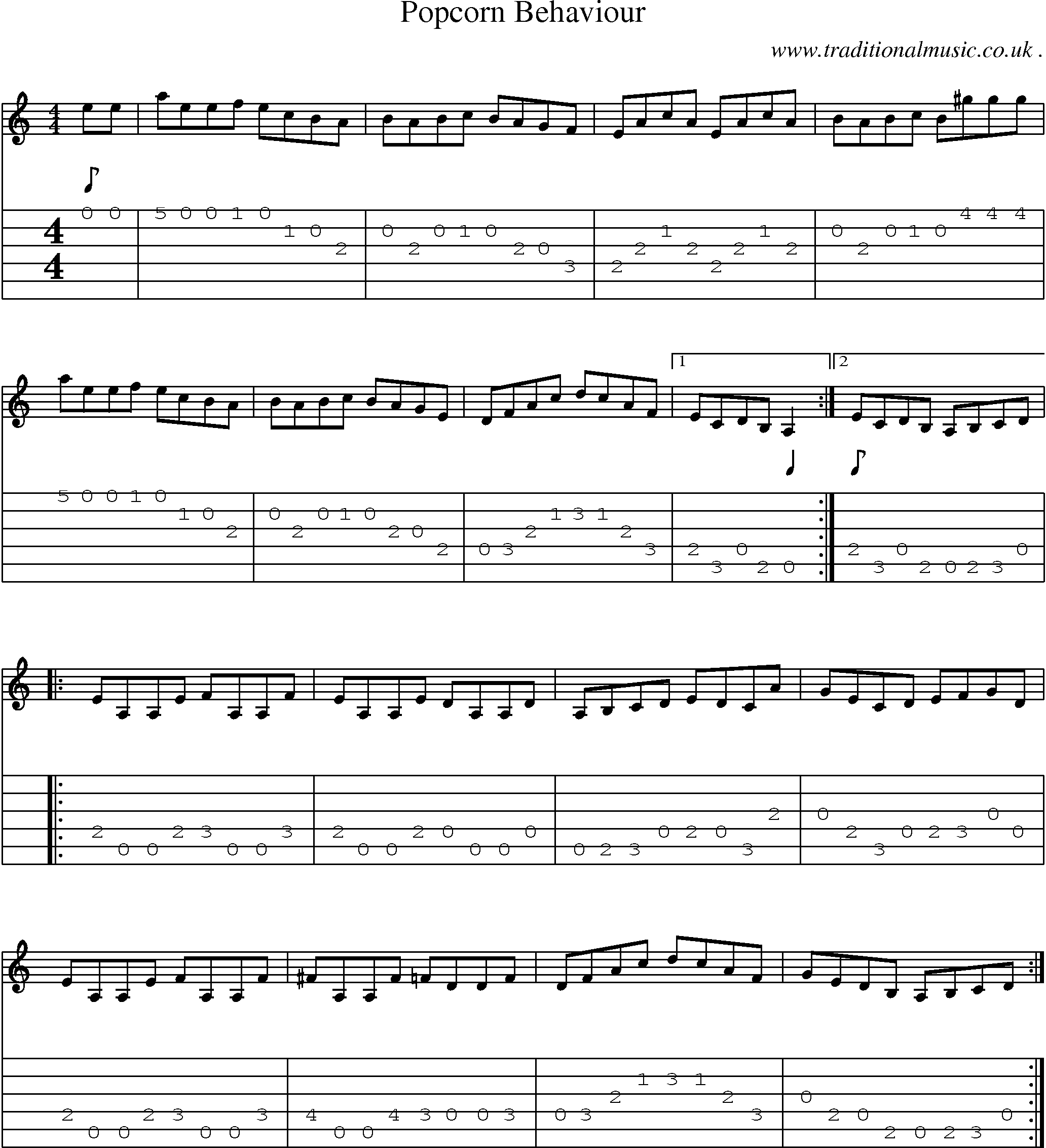Sheet-Music and Guitar Tabs for Popcorn Behaviour