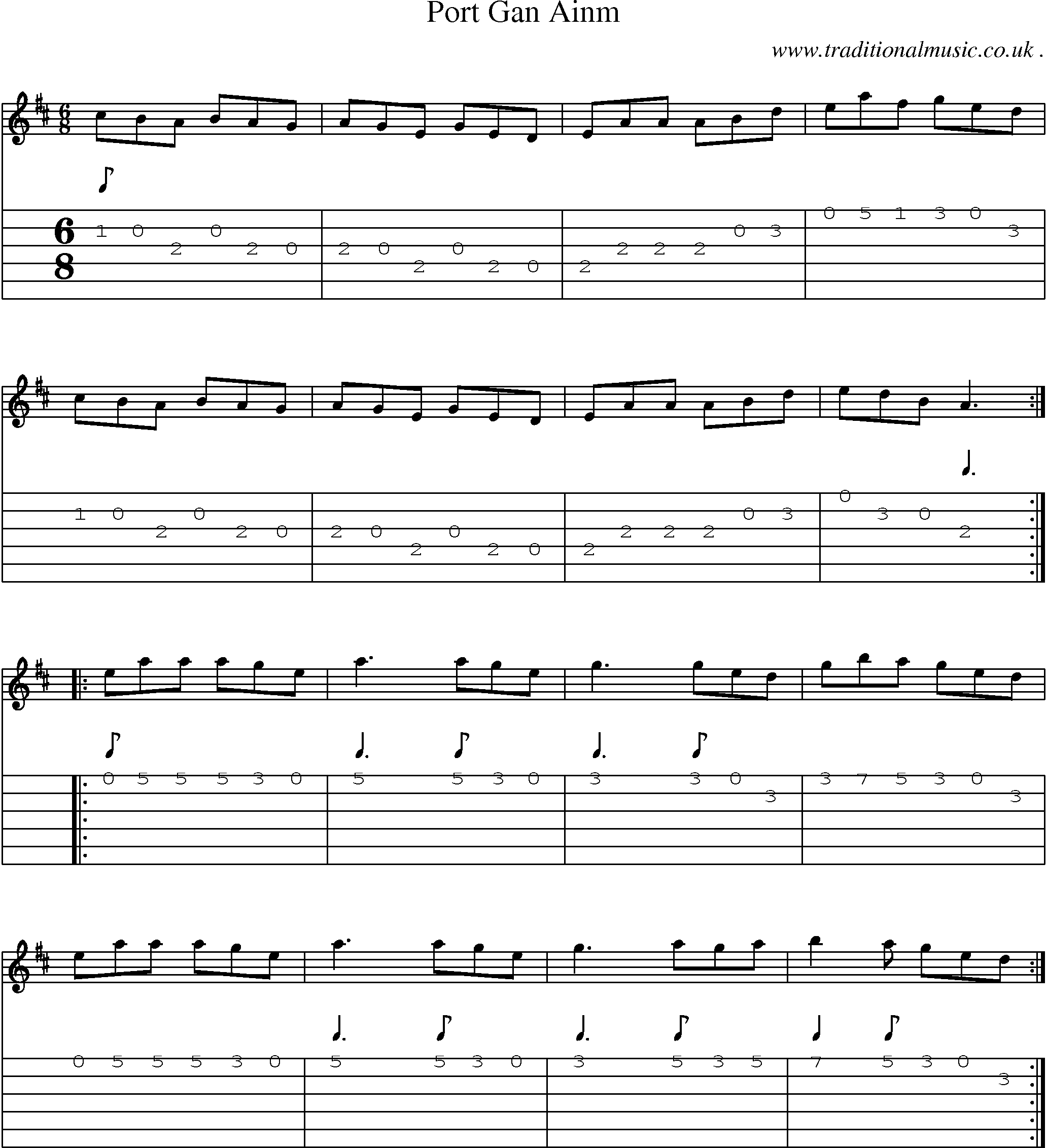 Sheet-Music and Guitar Tabs for Port Gan Ainm