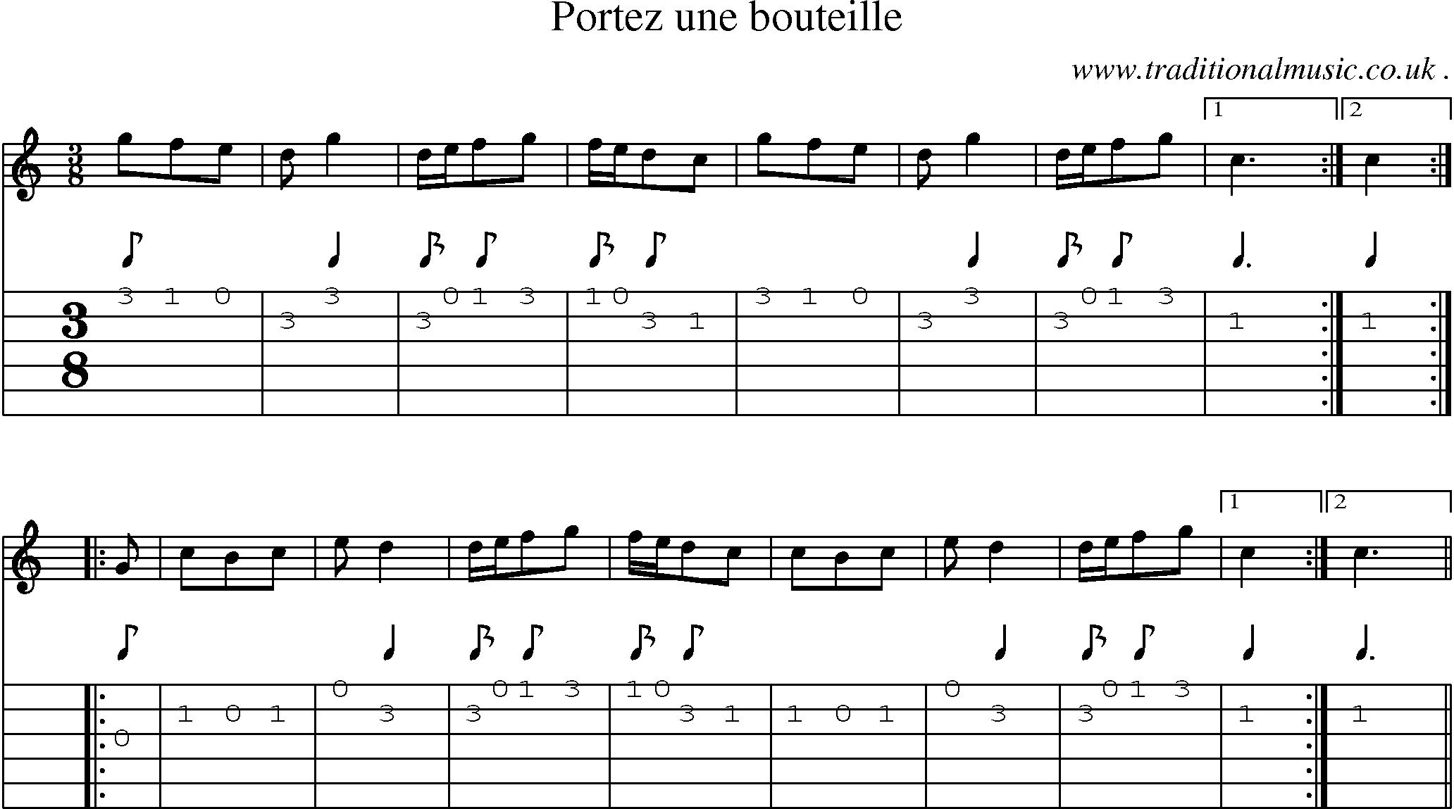 Sheet-Music and Guitar Tabs for Portez Une Bouteille
