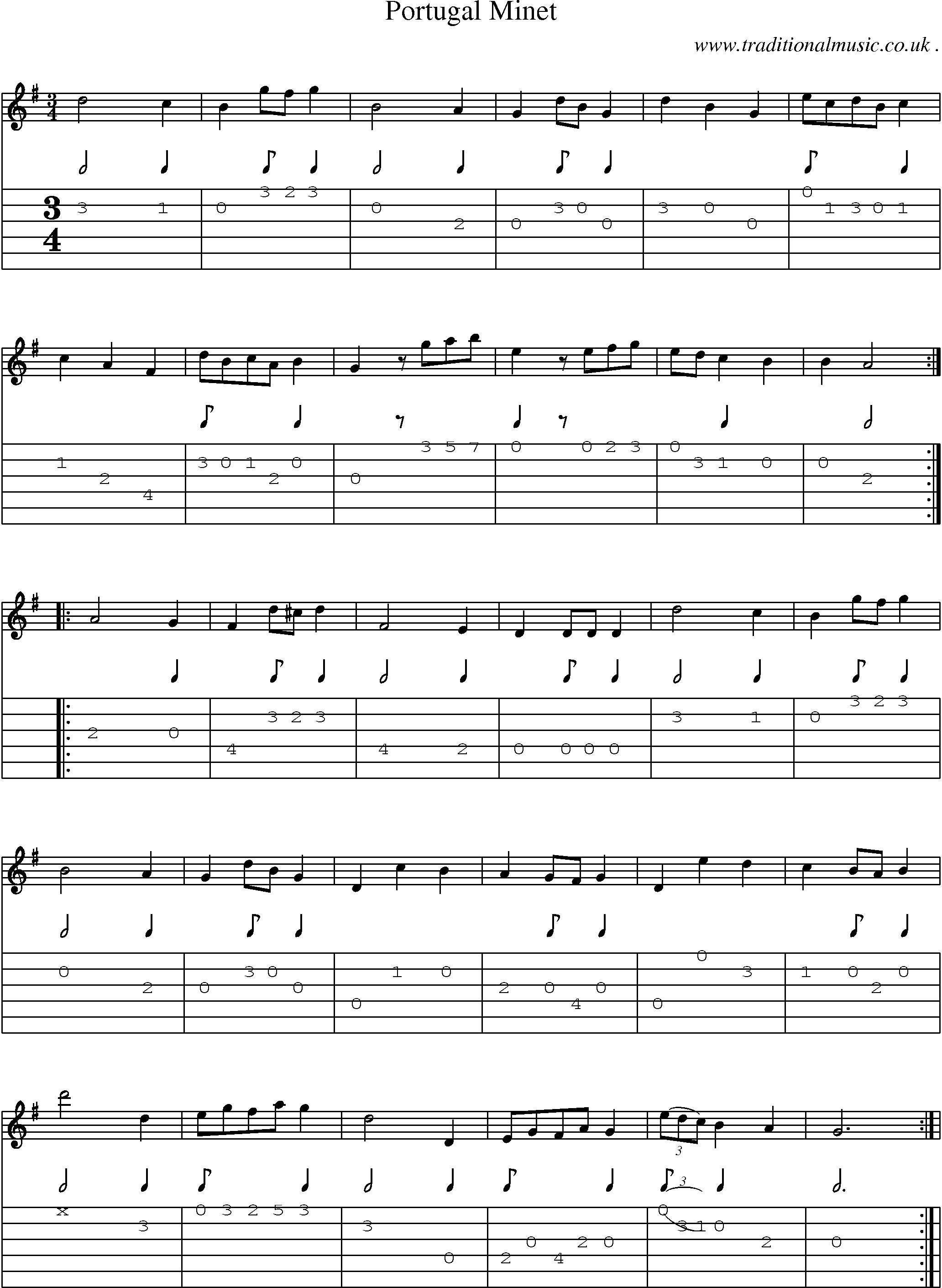 Sheet-Music and Guitar Tabs for Portugal Minet
