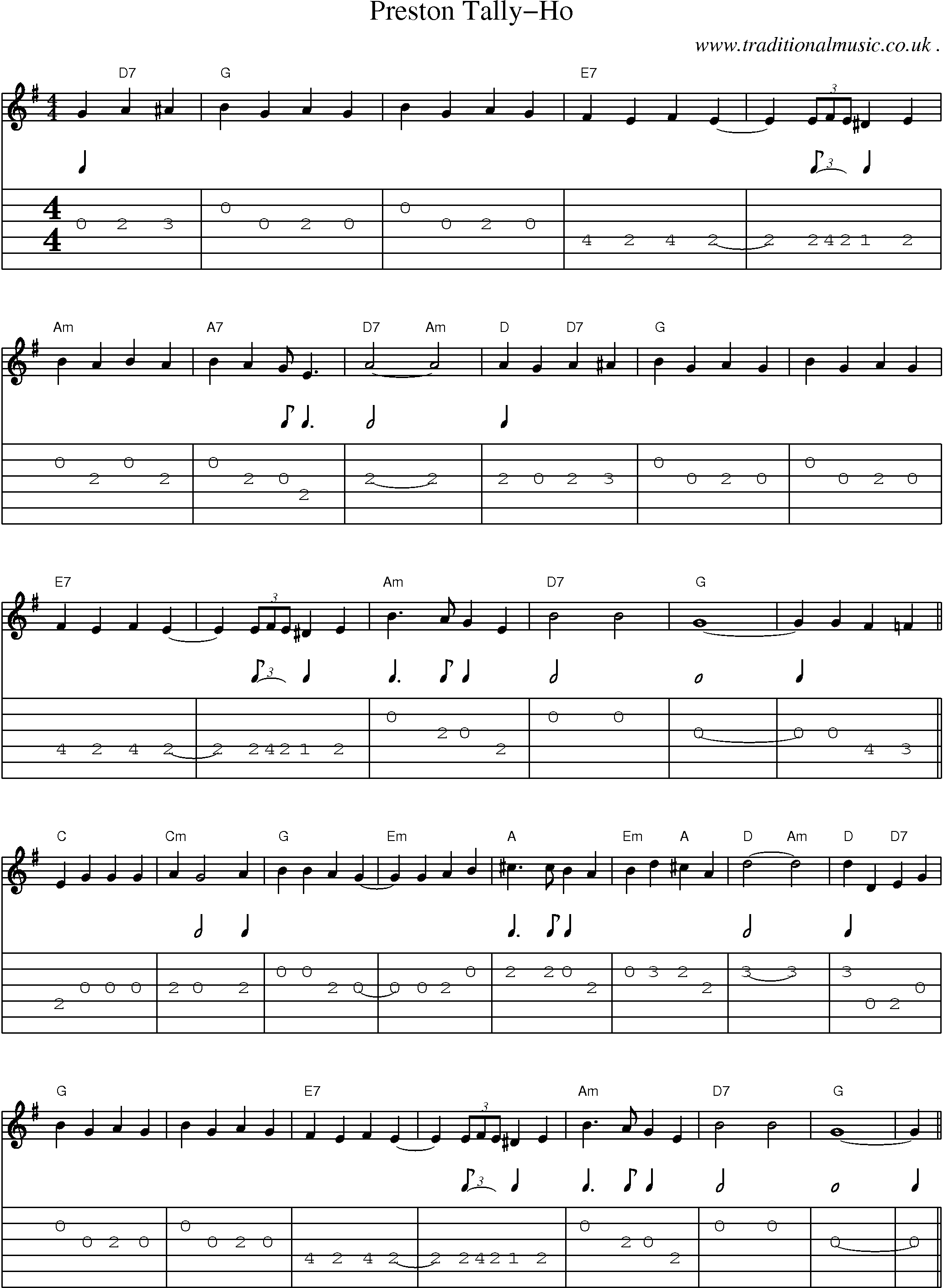 Sheet-Music and Guitar Tabs for Preston Tally-ho
