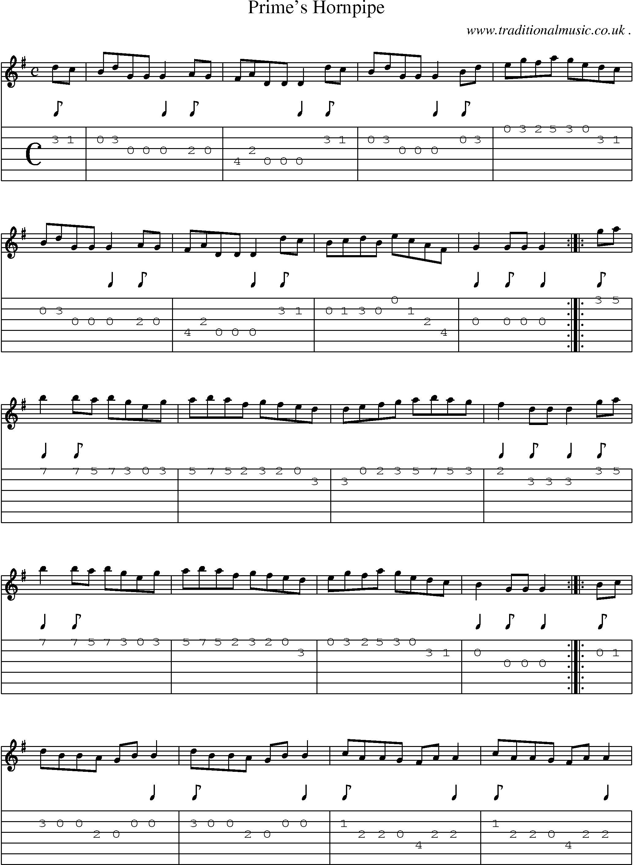 Sheet-Music and Guitar Tabs for Primes Hornpipe