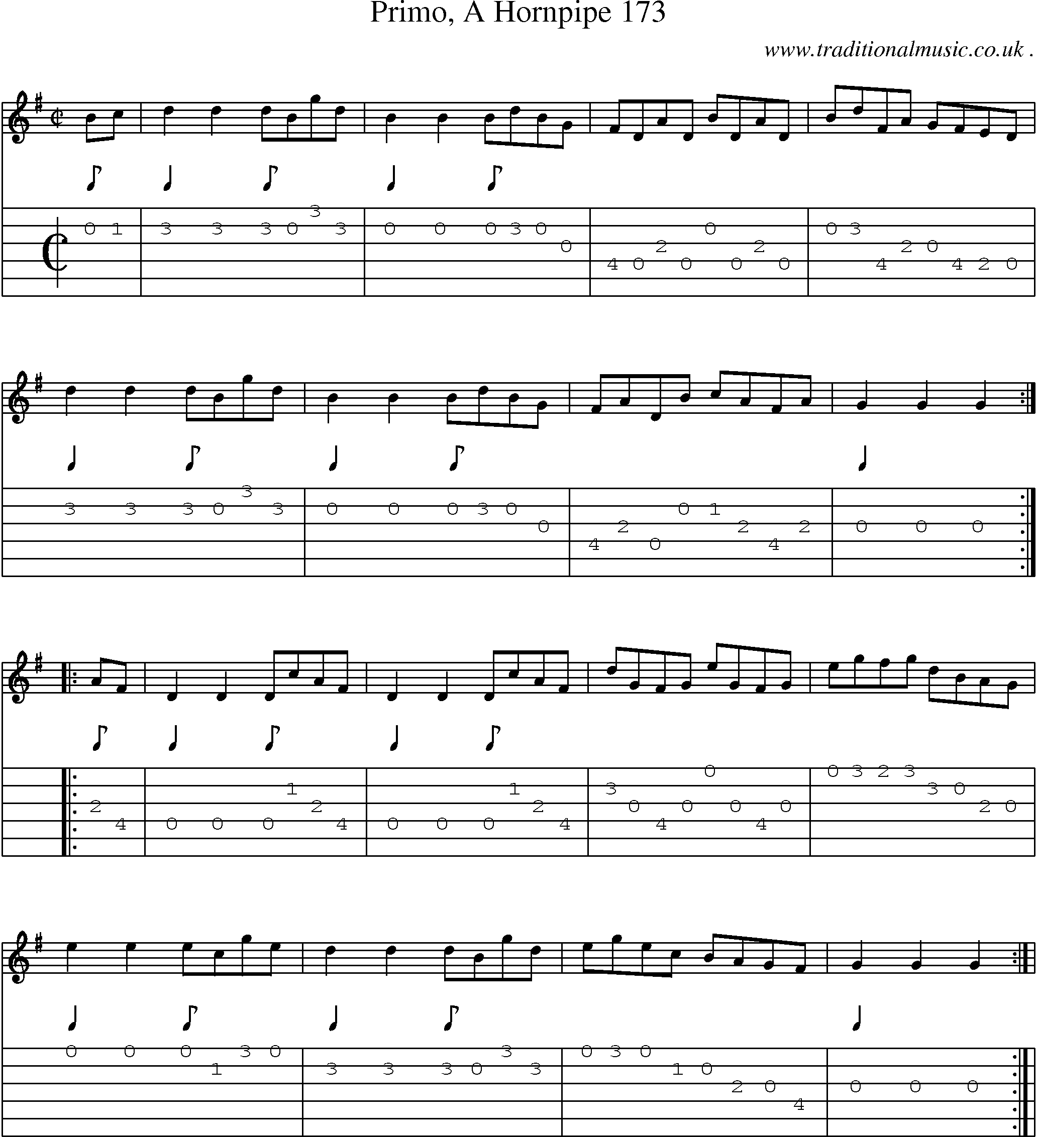 Sheet-Music and Guitar Tabs for Primo A Hornpipe 173