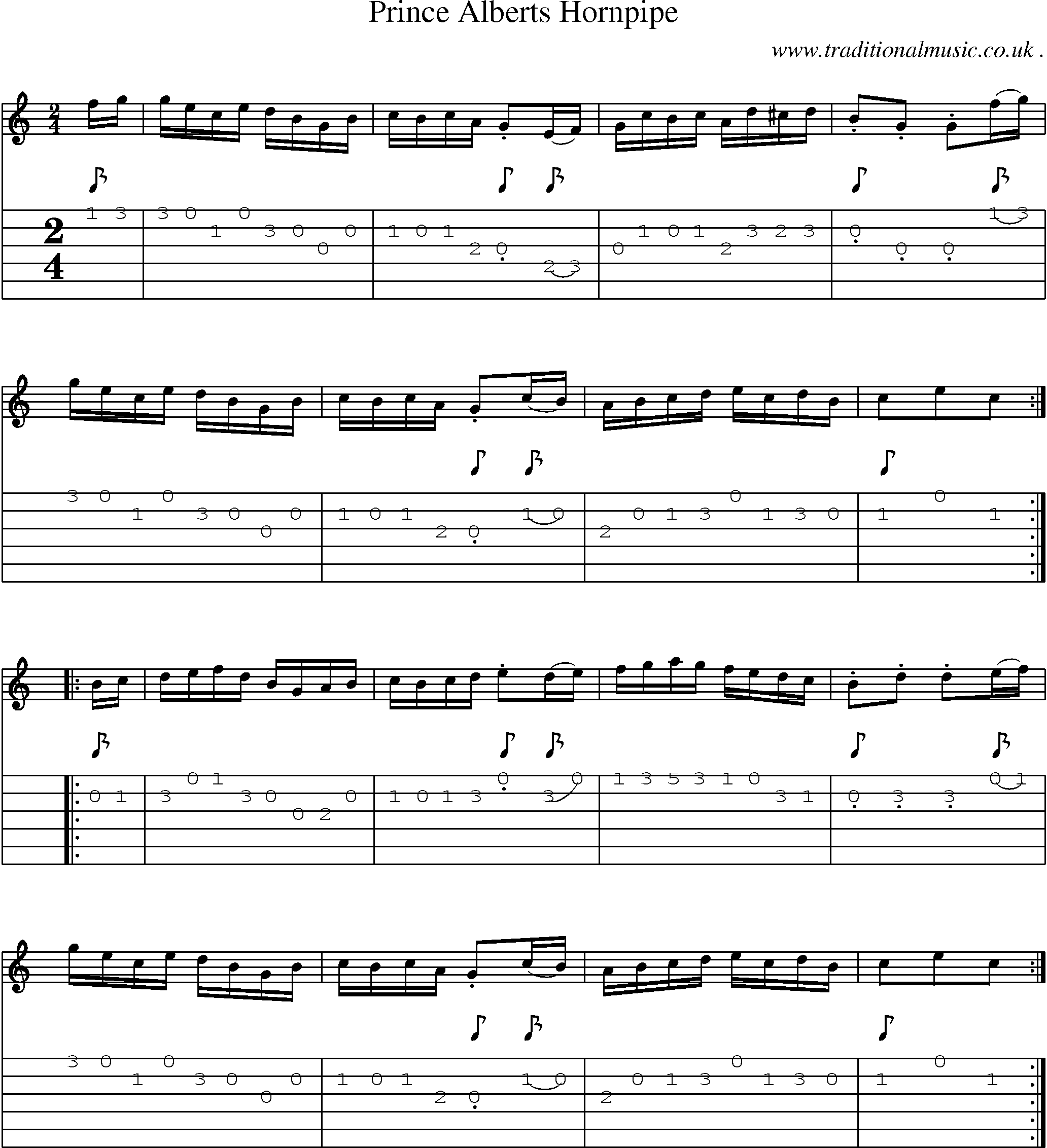 Sheet-Music and Guitar Tabs for Prince Alberts Hornpipe