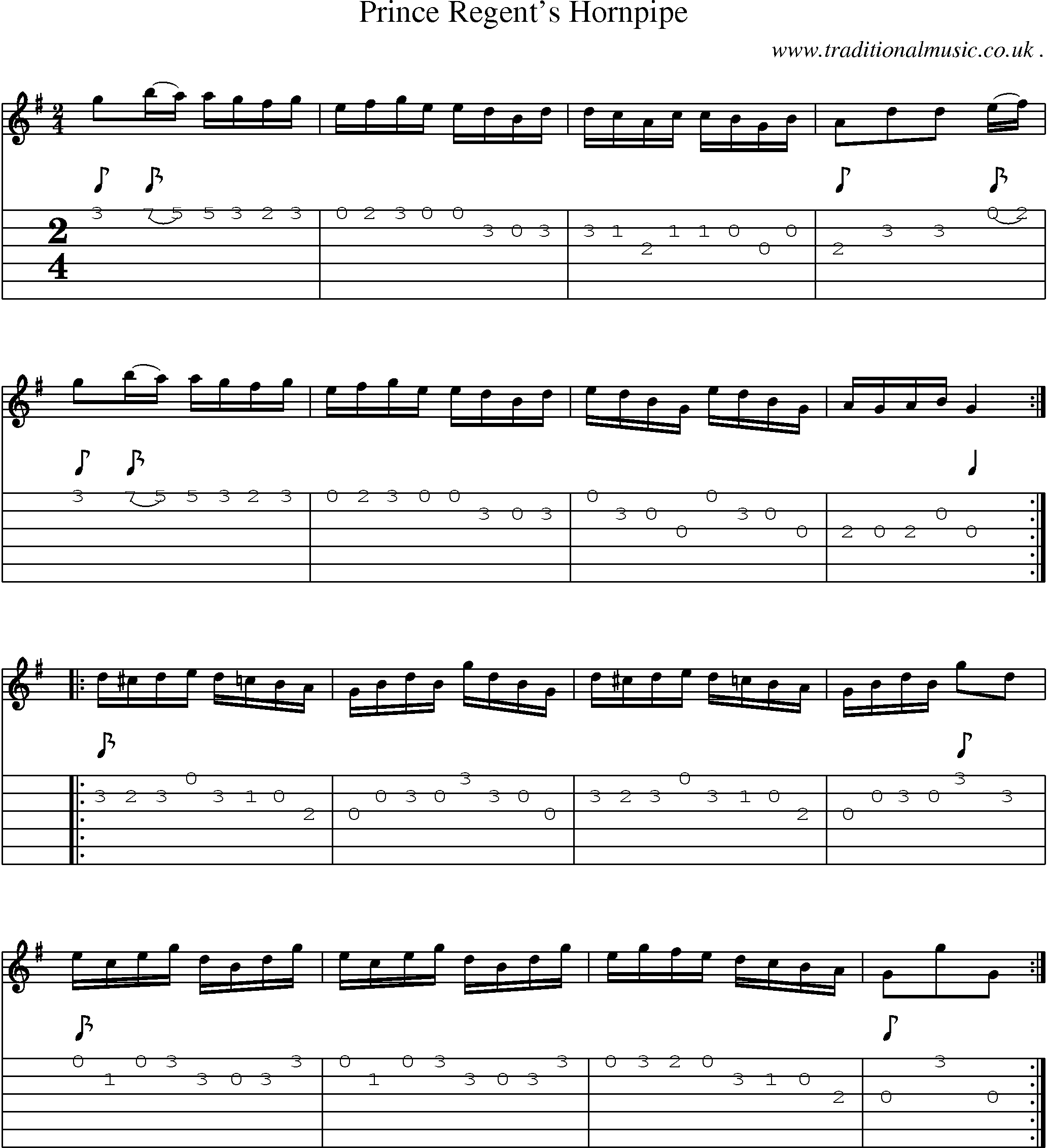 Sheet-Music and Guitar Tabs for Prince Regents Hornpipe