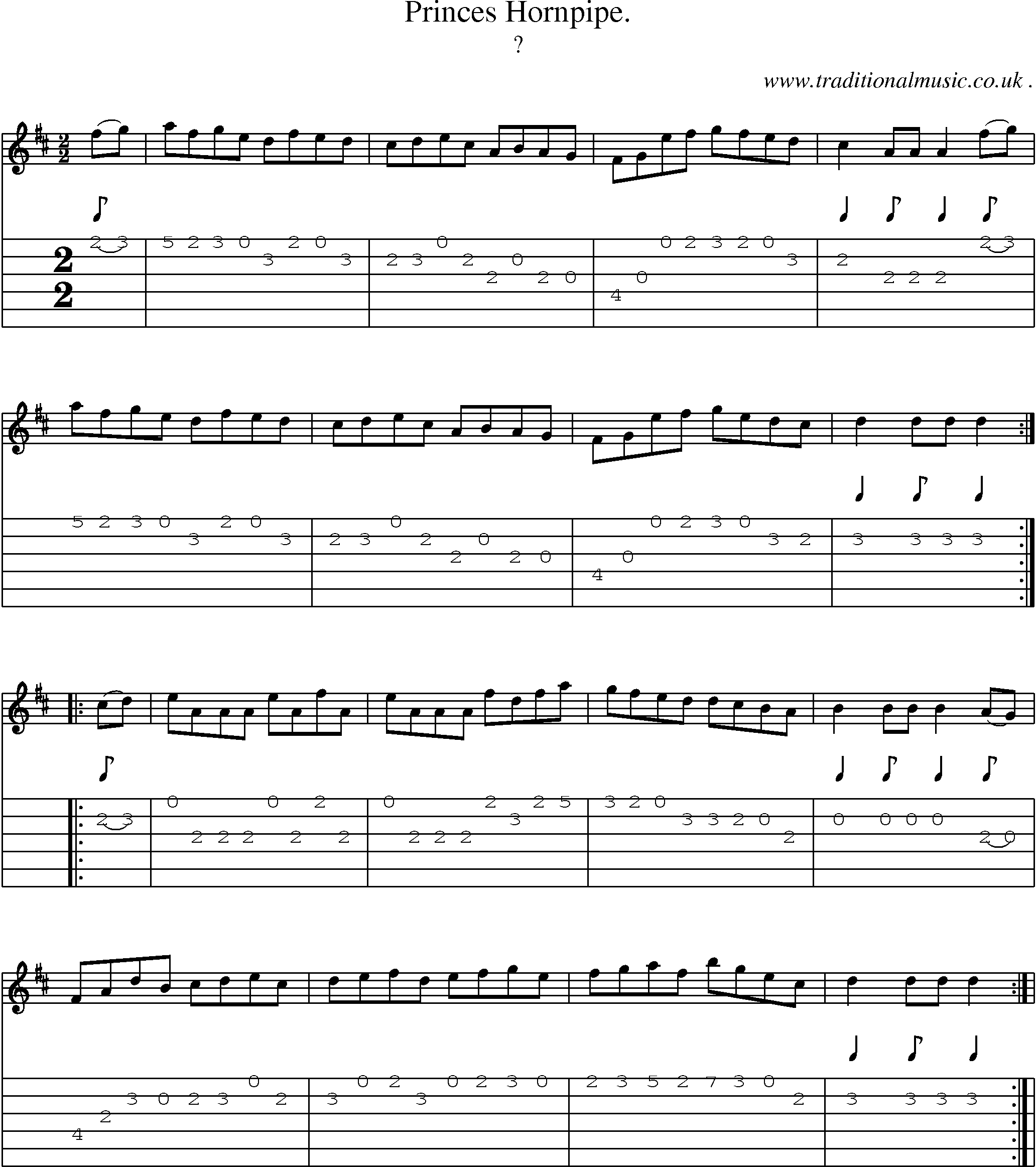 Sheet-Music and Guitar Tabs for Princes Hornpipe
