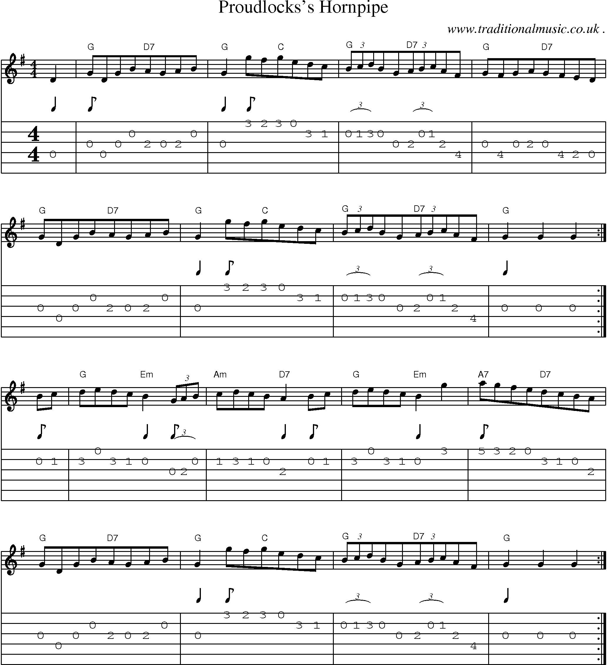 Sheet-Music and Guitar Tabs for Proudlockss Hornpipe