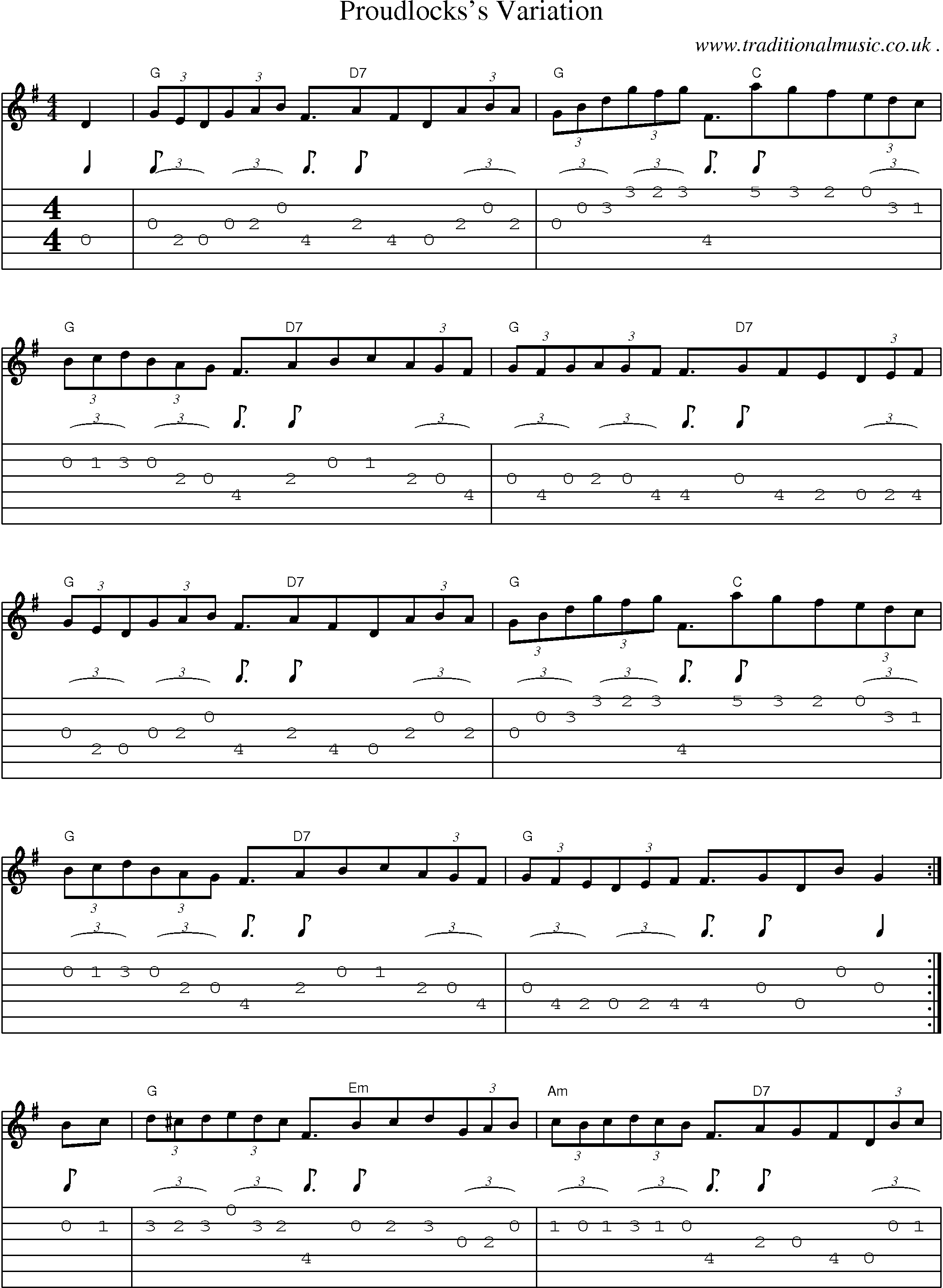 Sheet-Music and Guitar Tabs for Proudlockss Variation