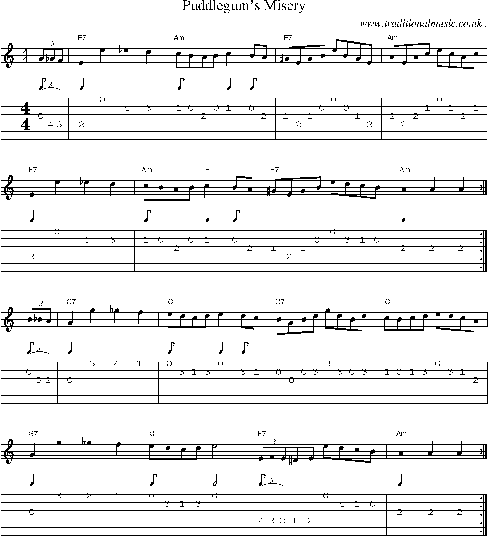 Sheet-Music and Guitar Tabs for Puddlegums Misery