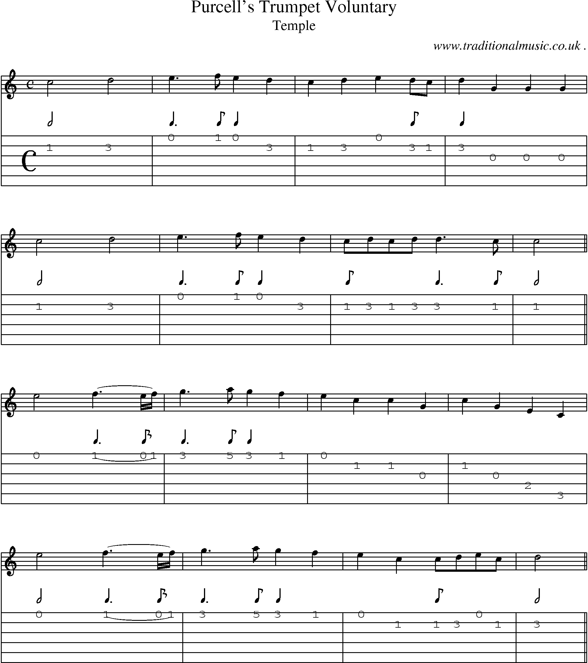 Sheet-Music and Guitar Tabs for Purcells Trumpet Voluntary