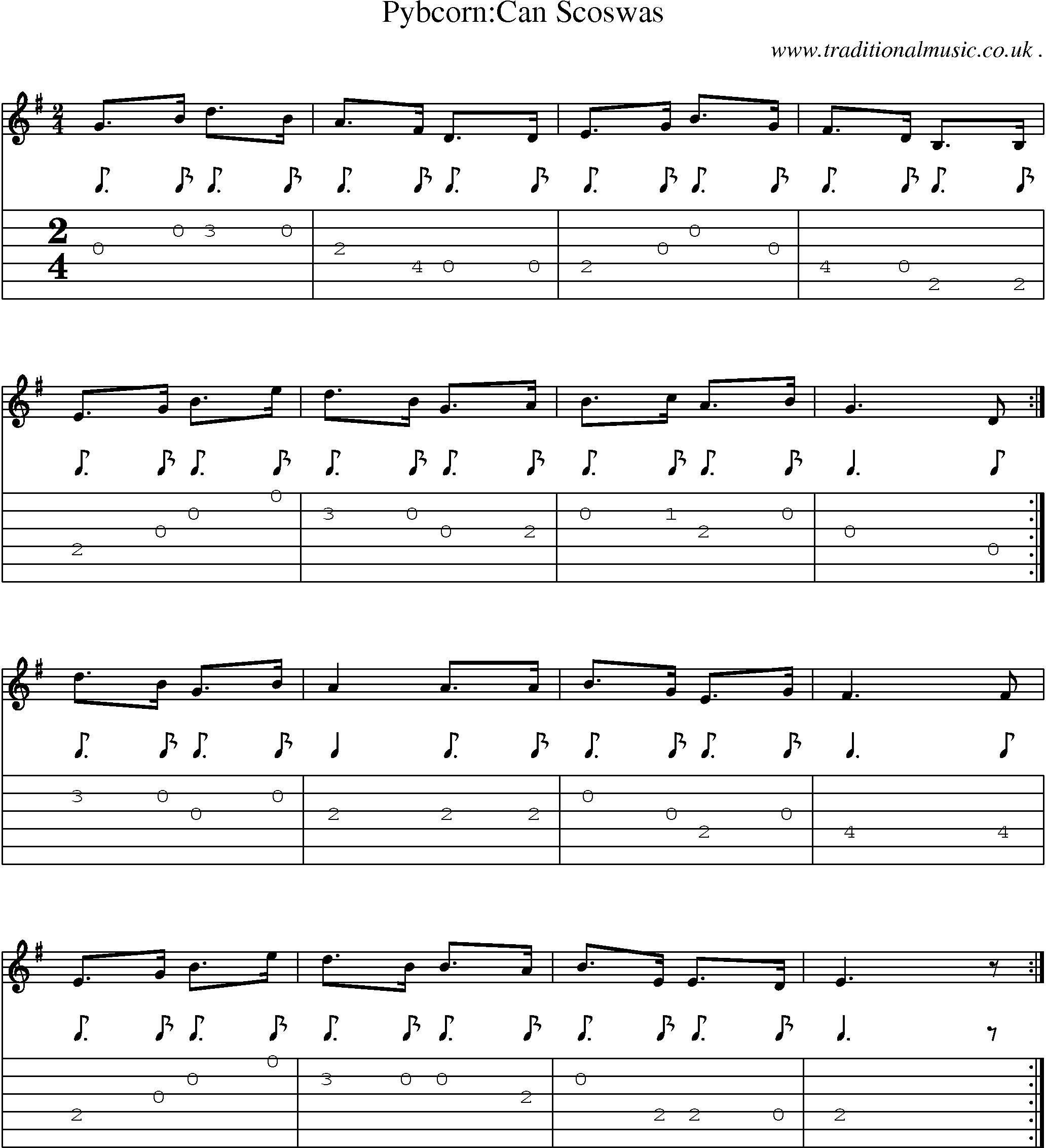 Sheet-Music and Guitar Tabs for Pybcorncan Scoswas