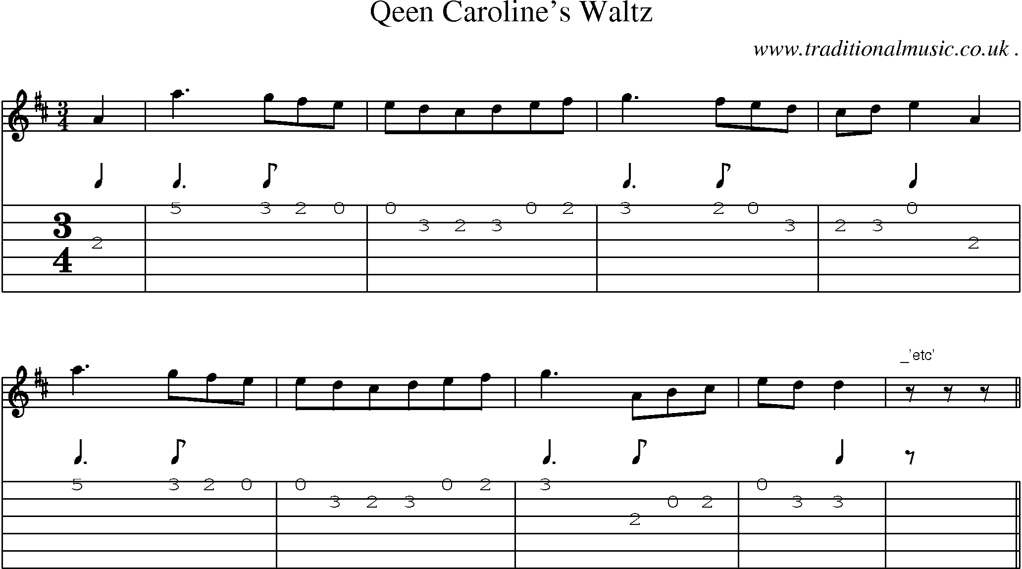 Sheet-Music and Guitar Tabs for Qeen Carolines Waltz