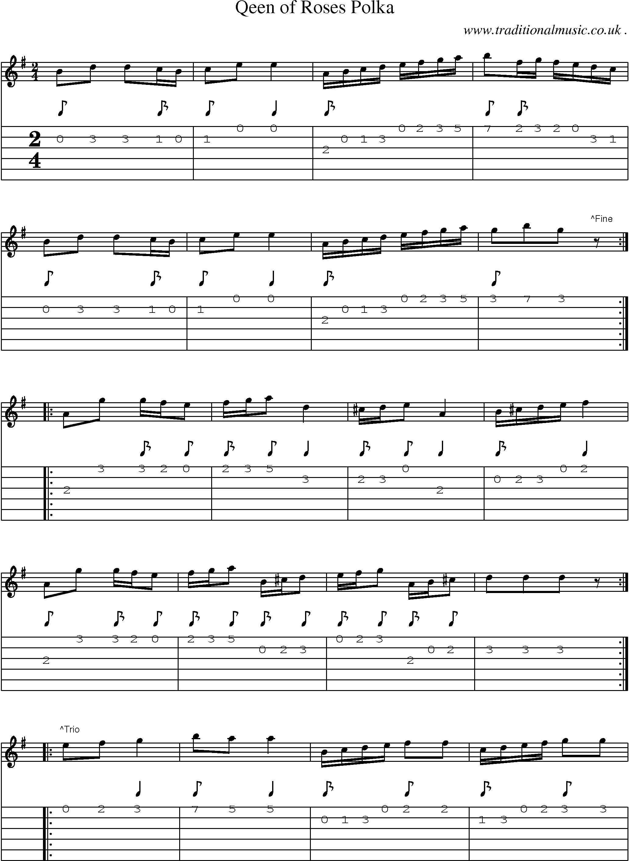 Sheet-Music and Guitar Tabs for Qeen Of Roses Polka