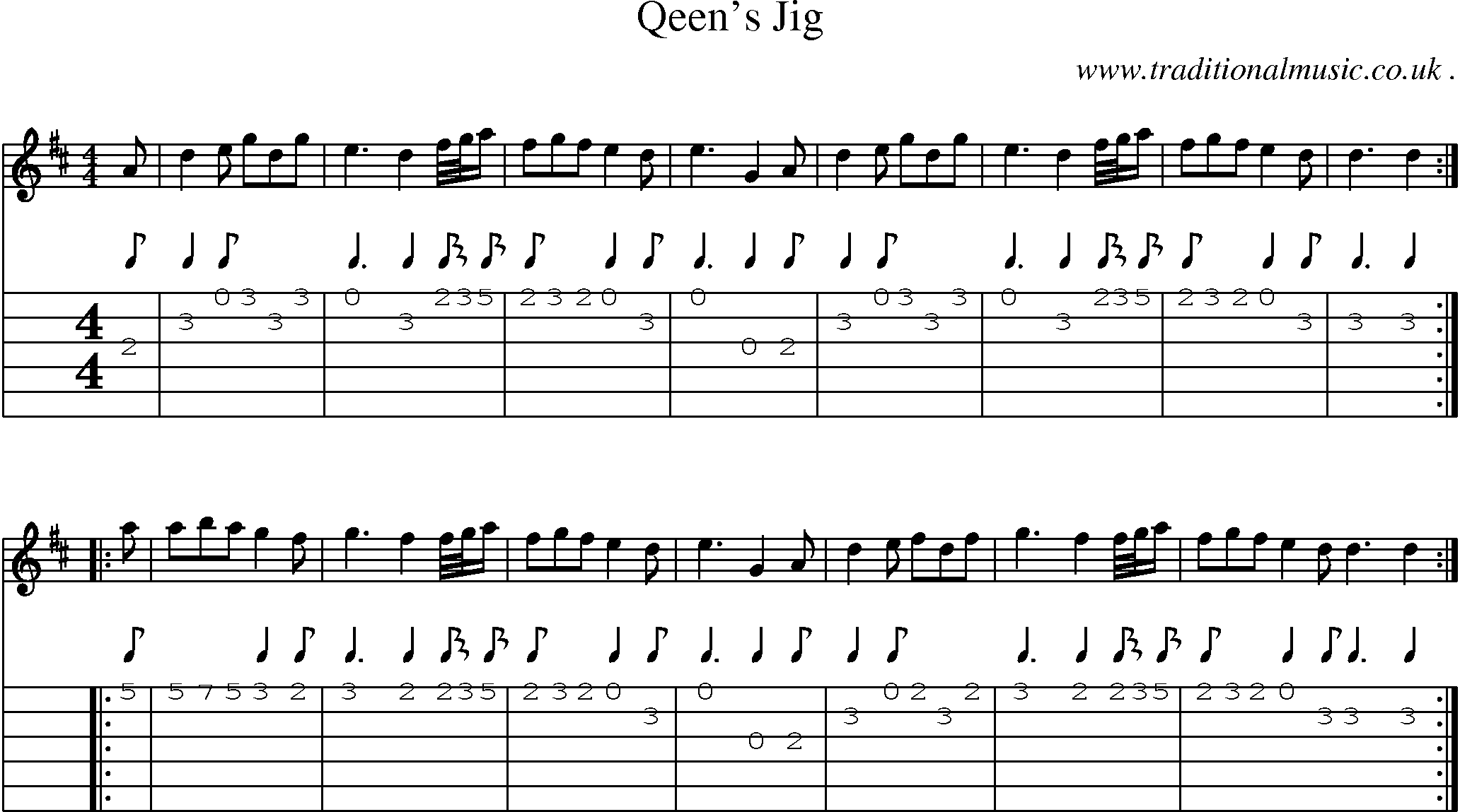 Sheet-Music and Guitar Tabs for Qeens Jig