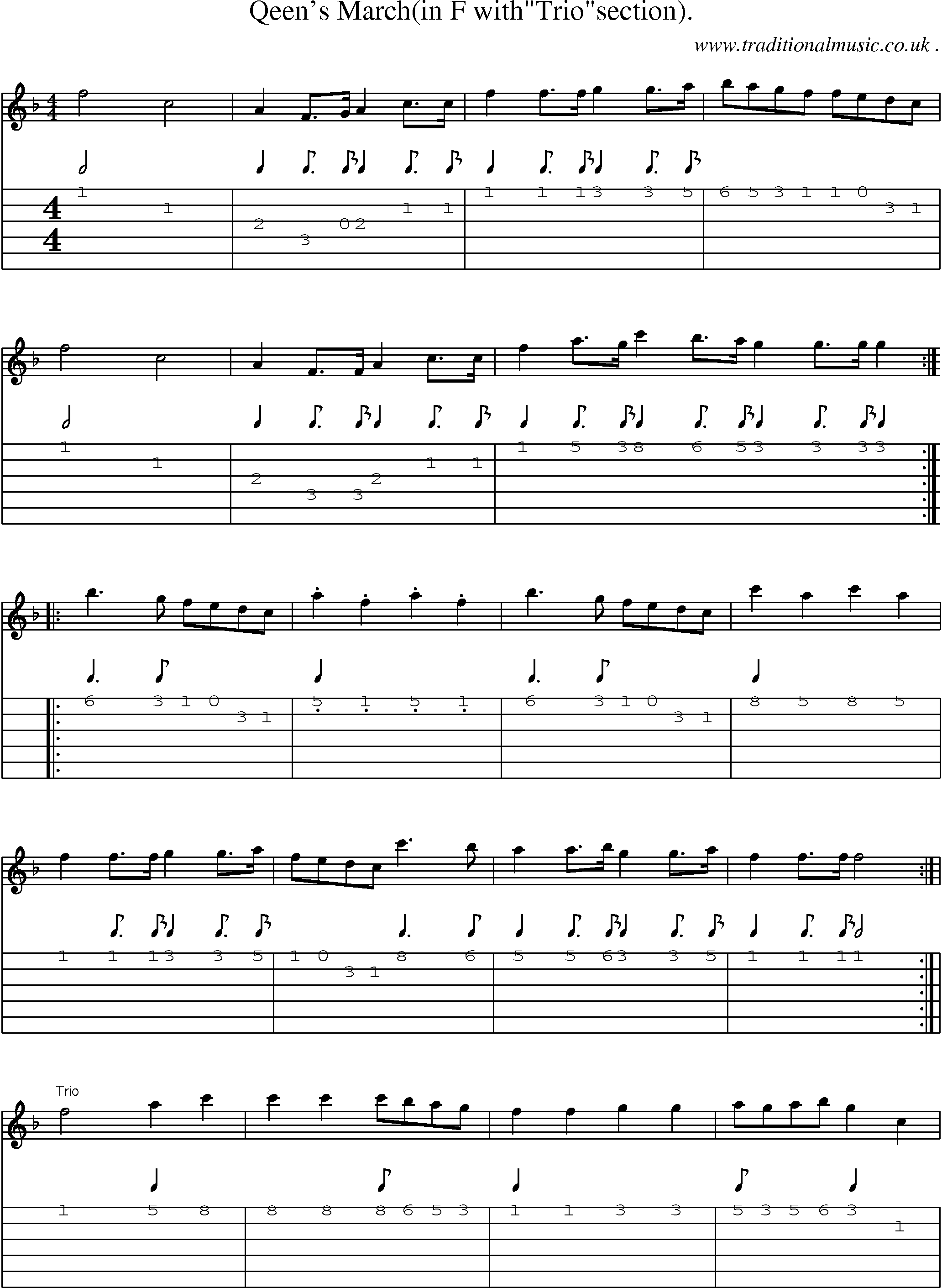 Sheet-Music and Guitar Tabs for Qeens March(in F Withtriosection)