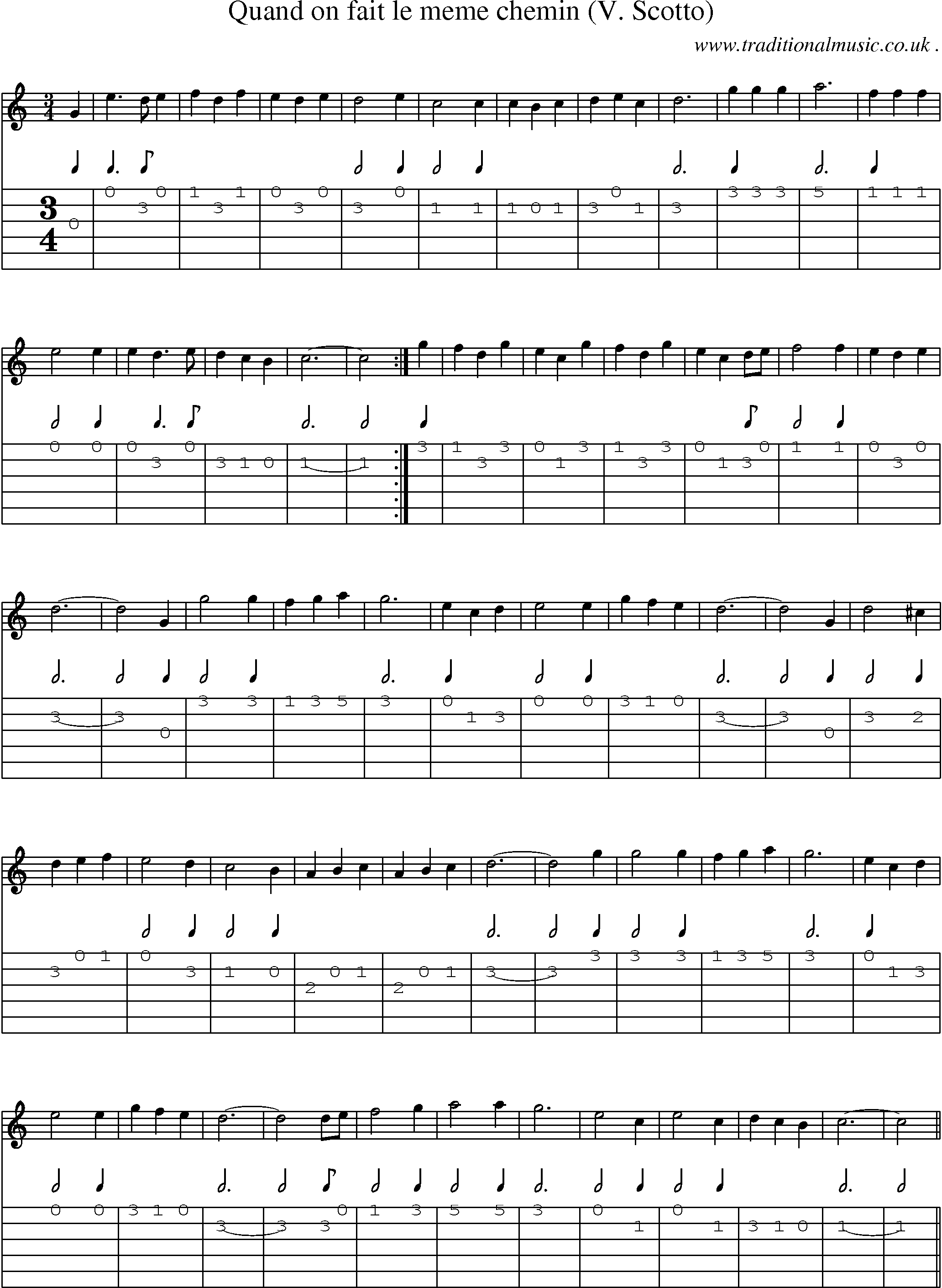 Sheet-Music and Guitar Tabs for Quand On Fait Le Meme Chemin (v Scotto)