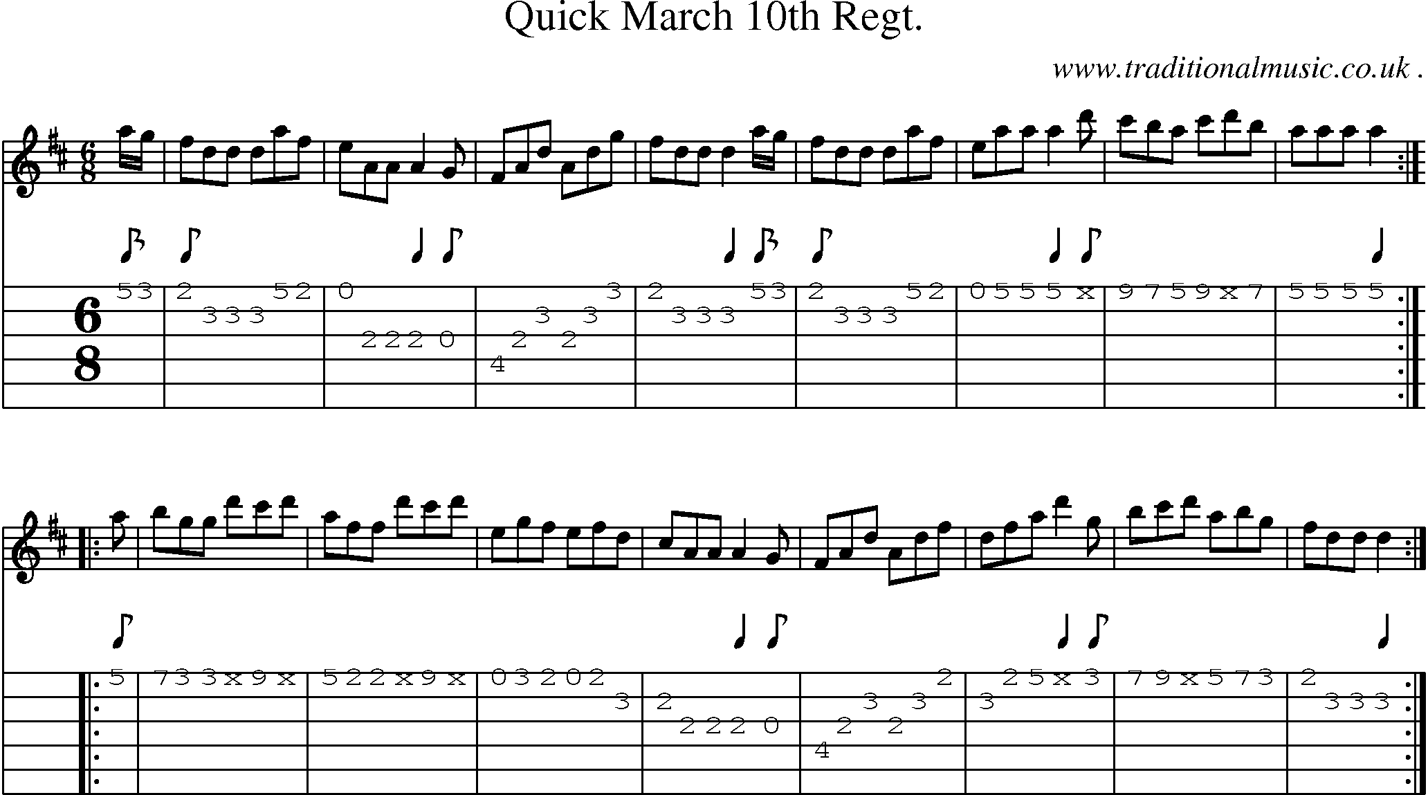 Sheet-Music and Guitar Tabs for Quick March 10th Regt