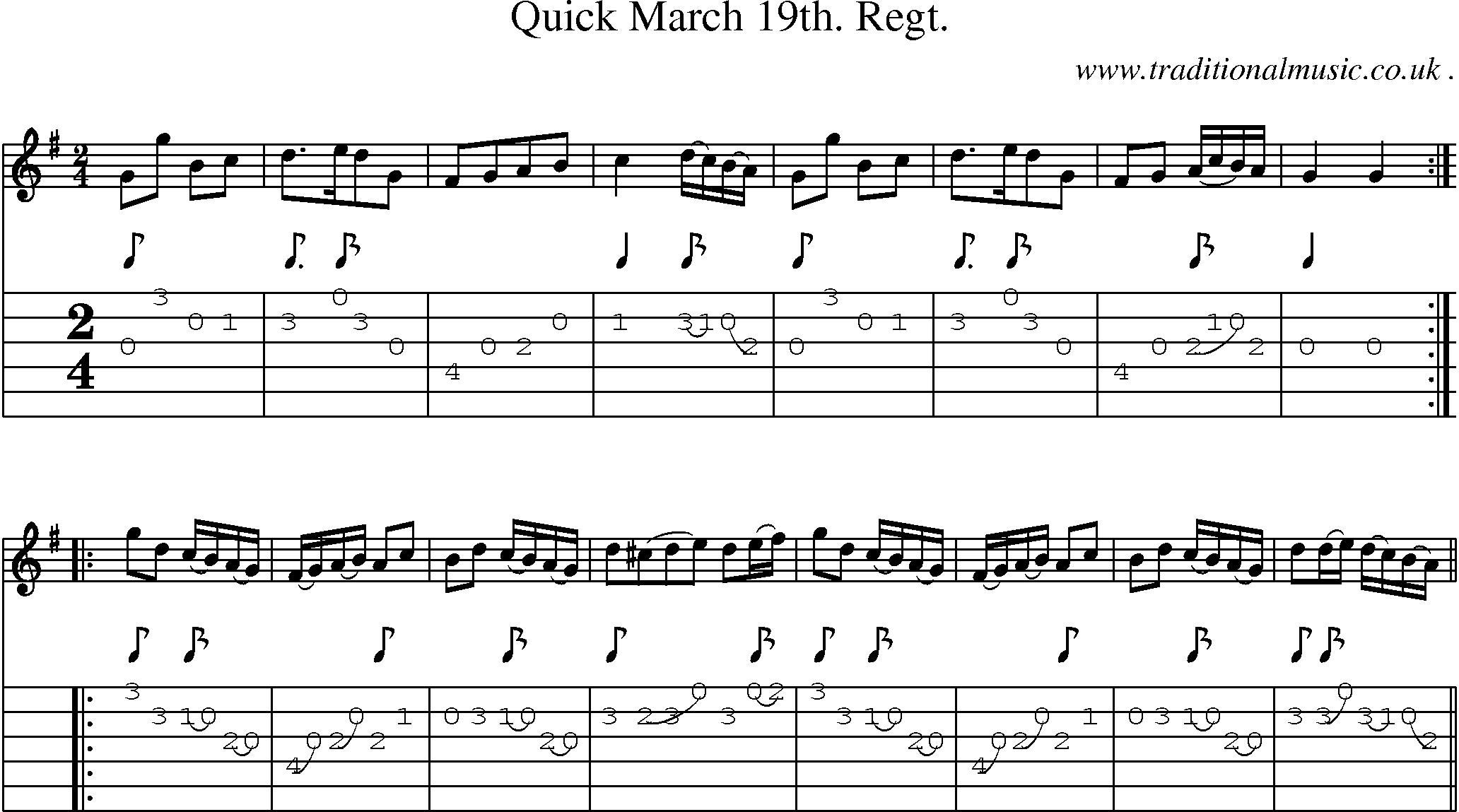 Sheet-Music and Guitar Tabs for Quick March 19th Regt