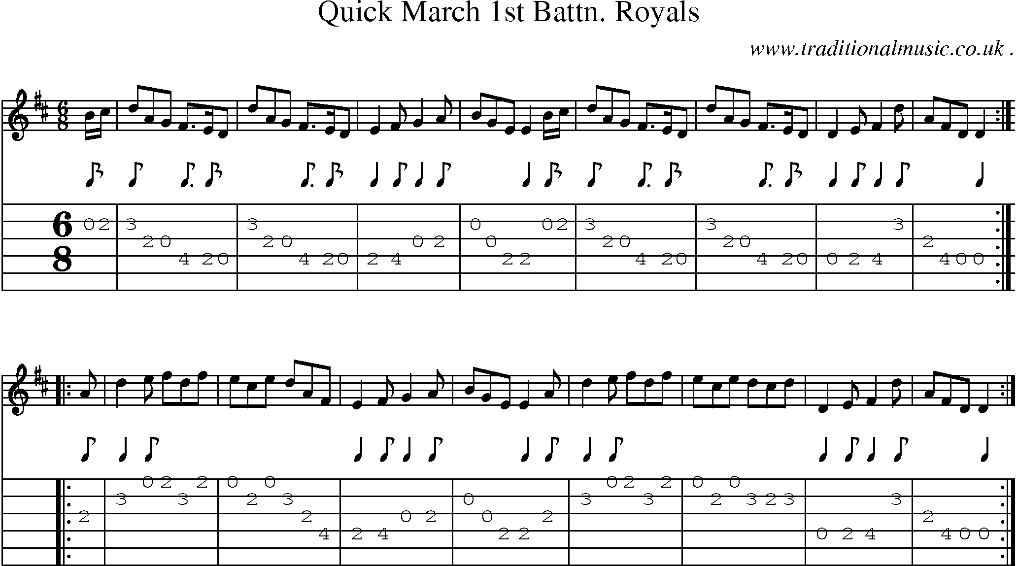 Sheet-Music and Guitar Tabs for Quick March 1st Battn Royals