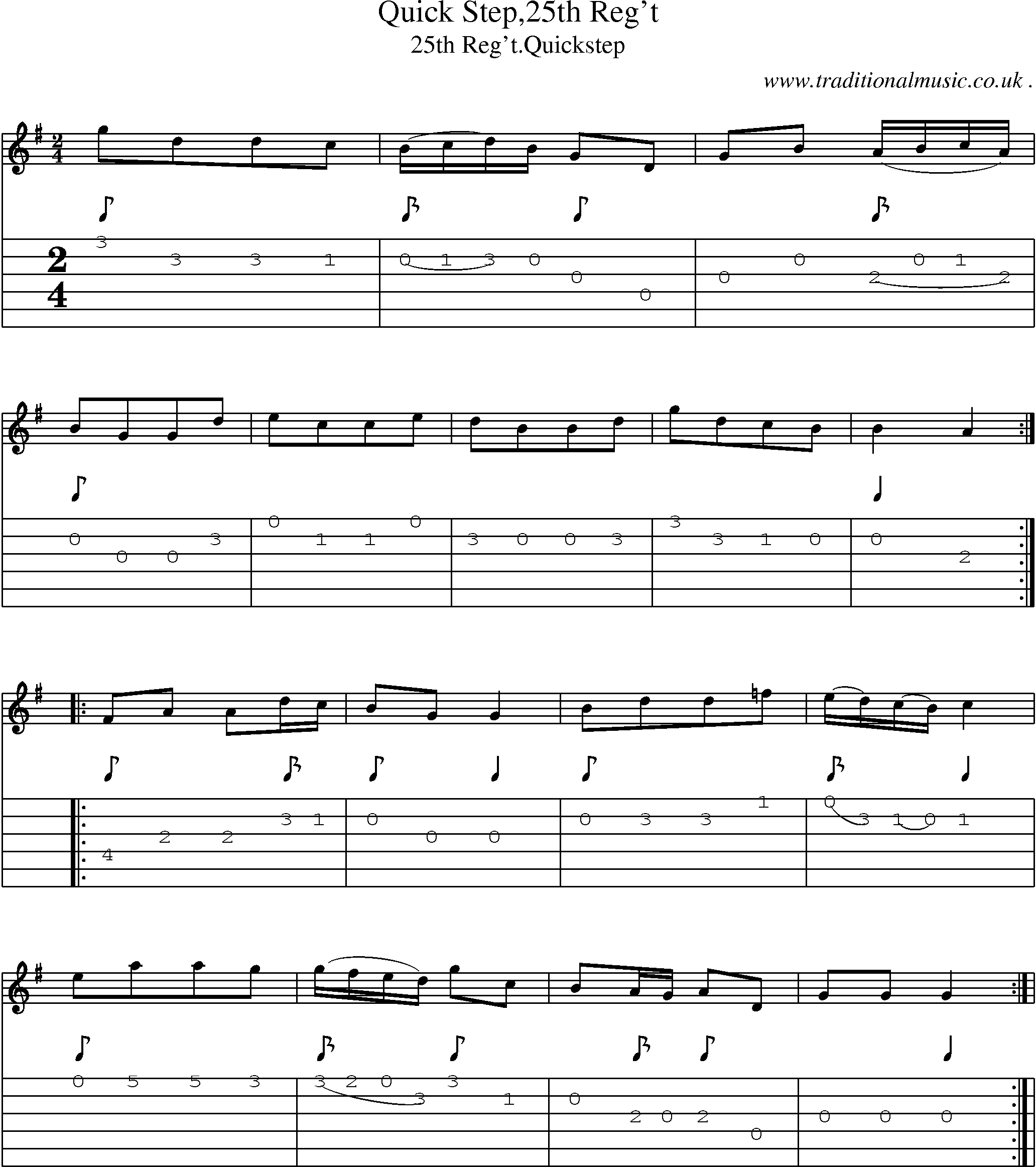 Sheet-Music and Guitar Tabs for Quick Step25th Regt