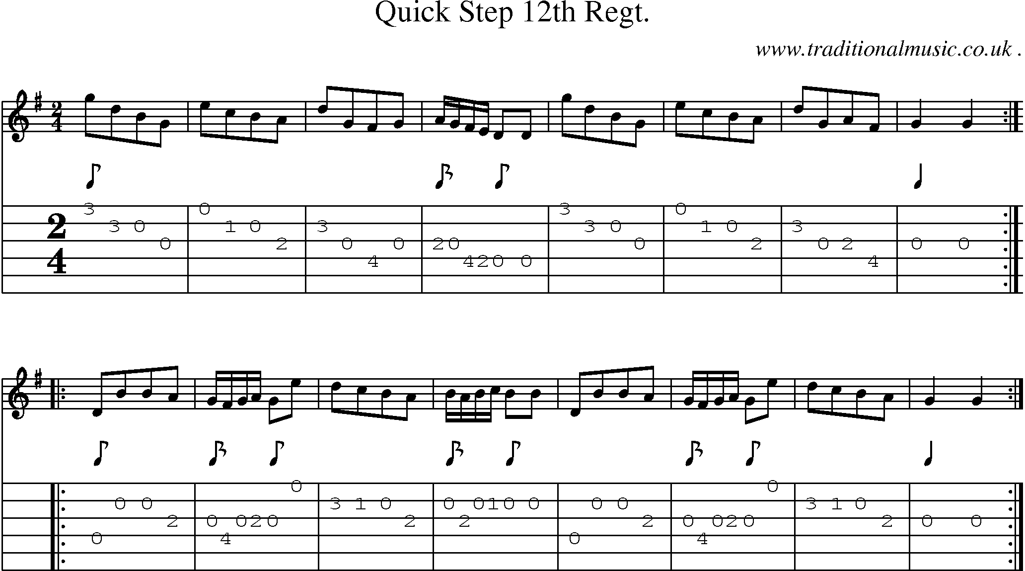Sheet-Music and Guitar Tabs for Quick Step 12th Regt