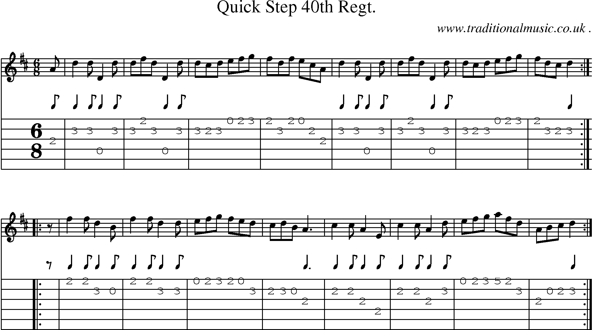 Sheet-Music and Guitar Tabs for Quick Step 40th Regt