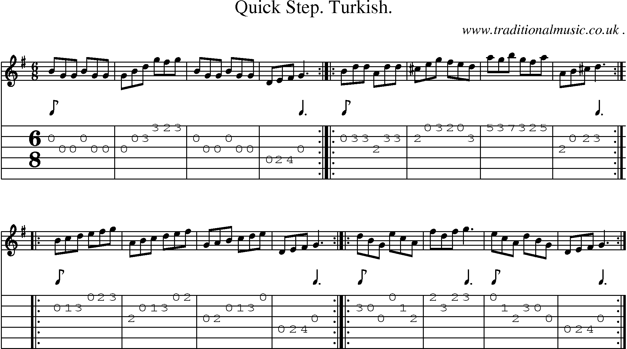Sheet-Music and Guitar Tabs for Quick Step Turkish