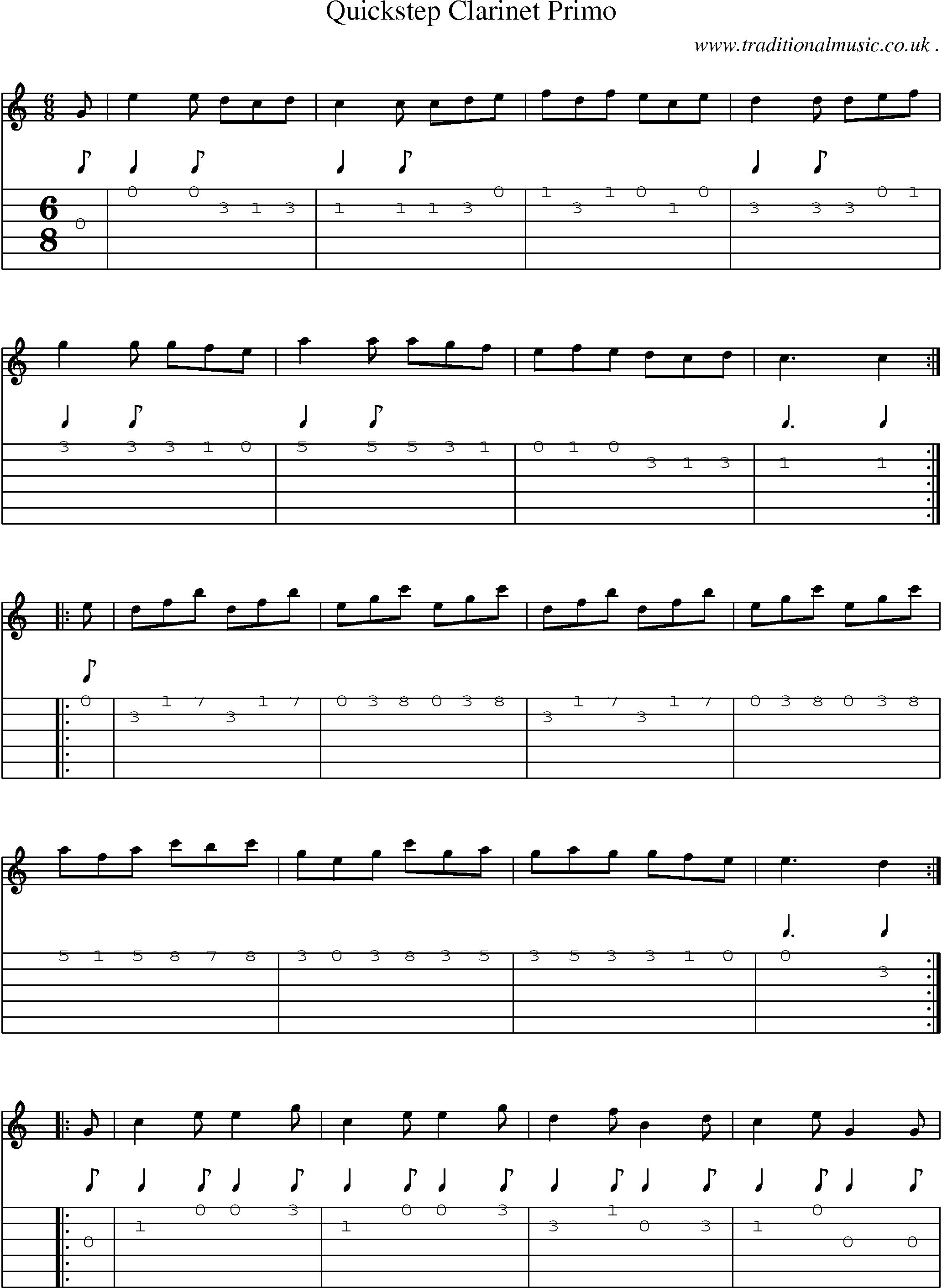 Sheet-Music and Guitar Tabs for Quickstep Clarinet Primo