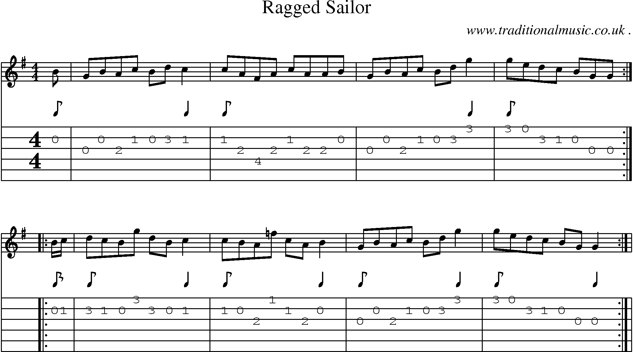 Sheet-Music and Guitar Tabs for Ragged Sailor