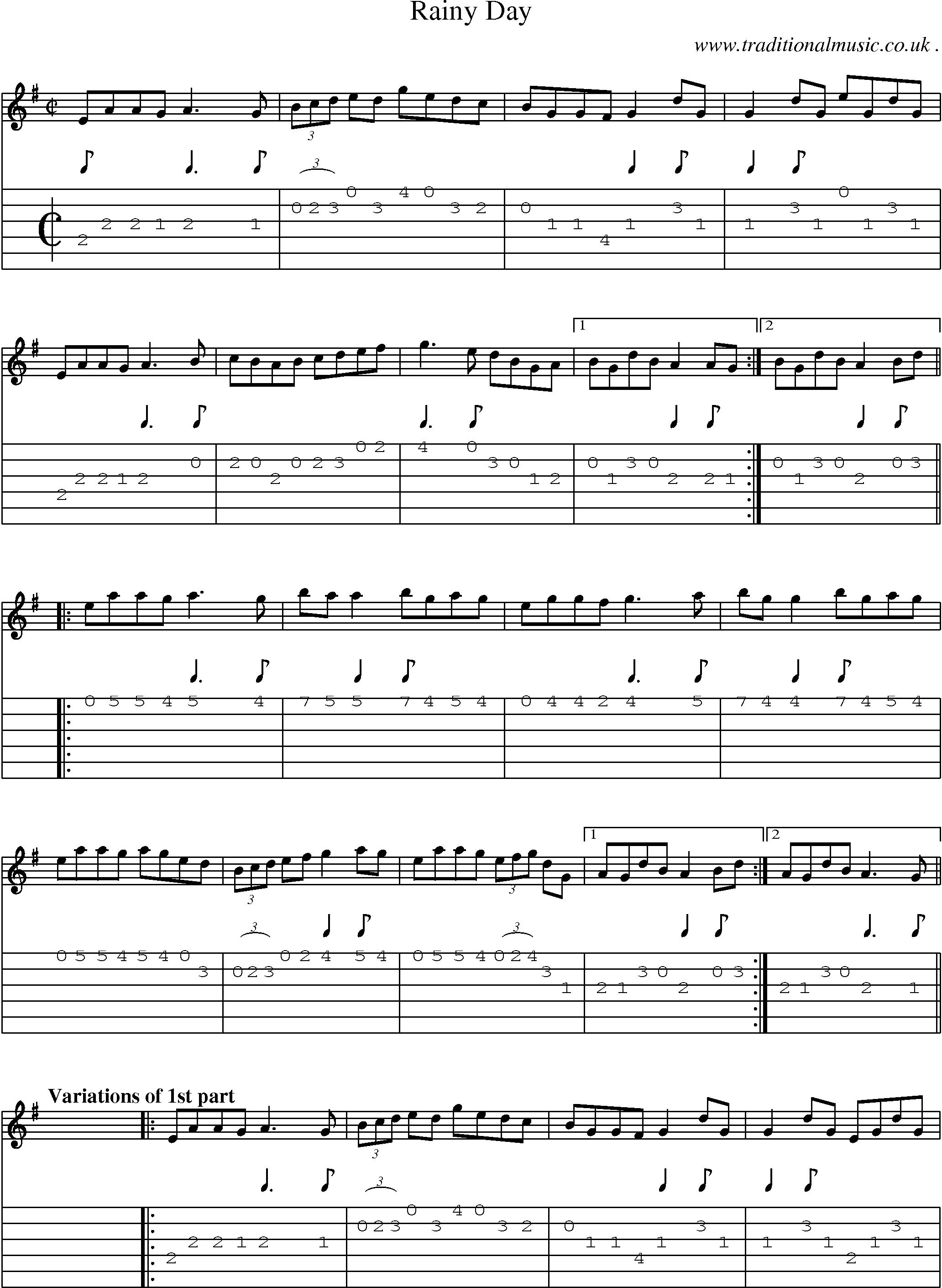 Sheet-Music and Guitar Tabs for Rainy Day