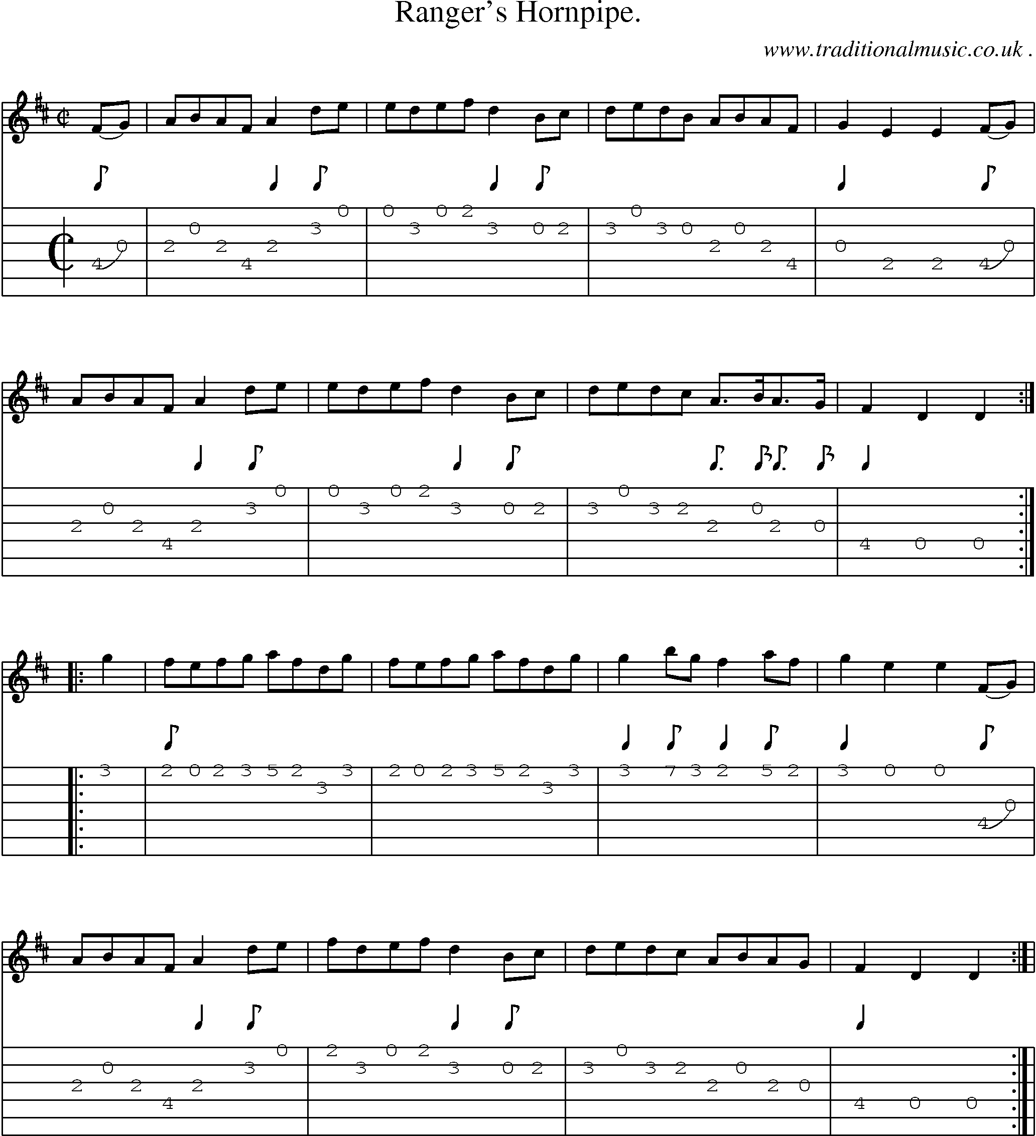 Sheet-Music and Guitar Tabs for Rangers Hornpipe
