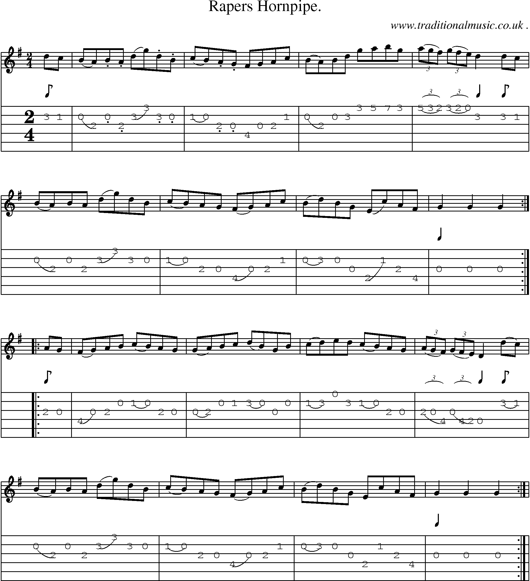 Sheet-Music and Guitar Tabs for Rapers Hornpipe