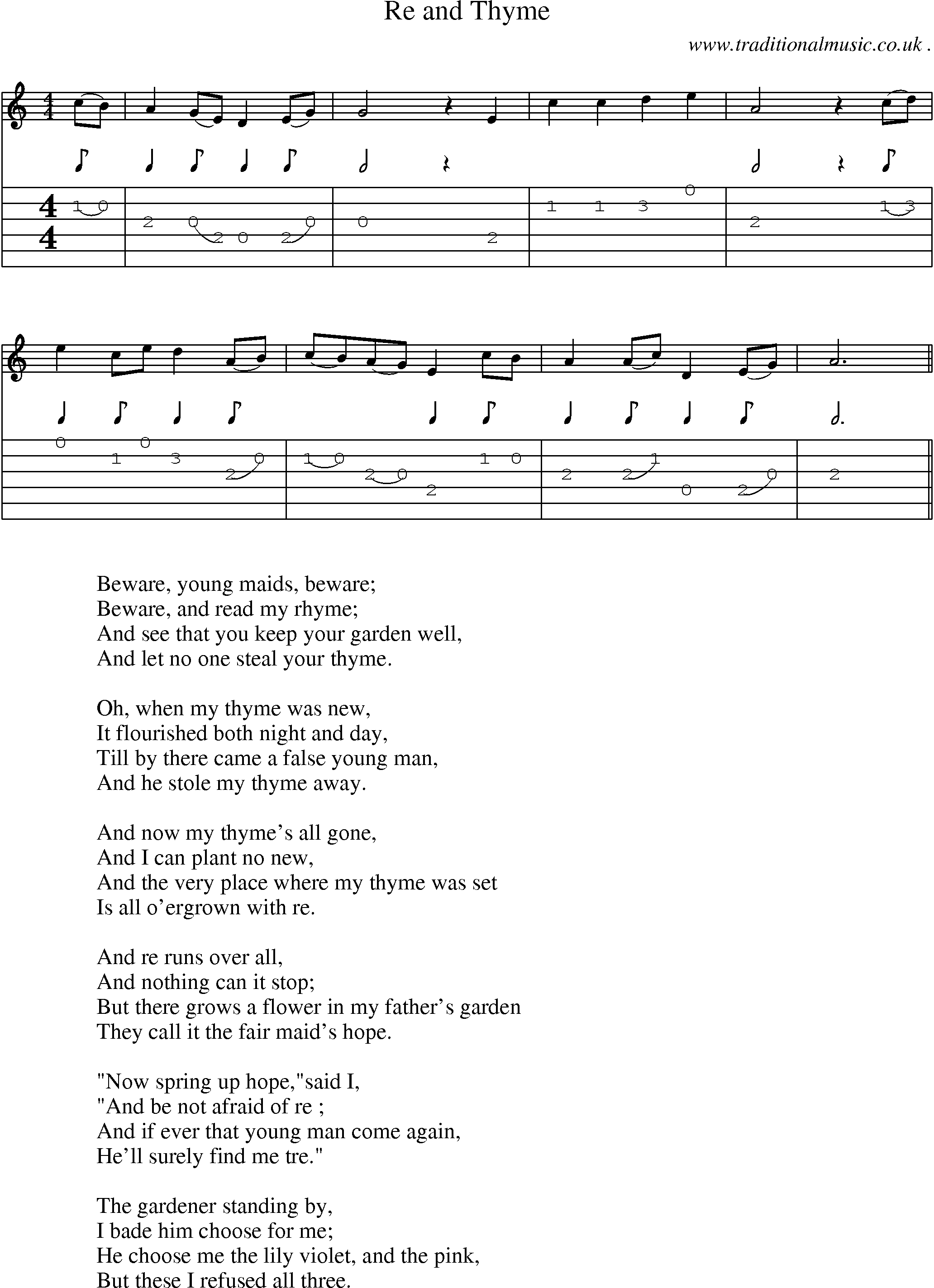 Sheet-Music and Guitar Tabs for Re And Thyme