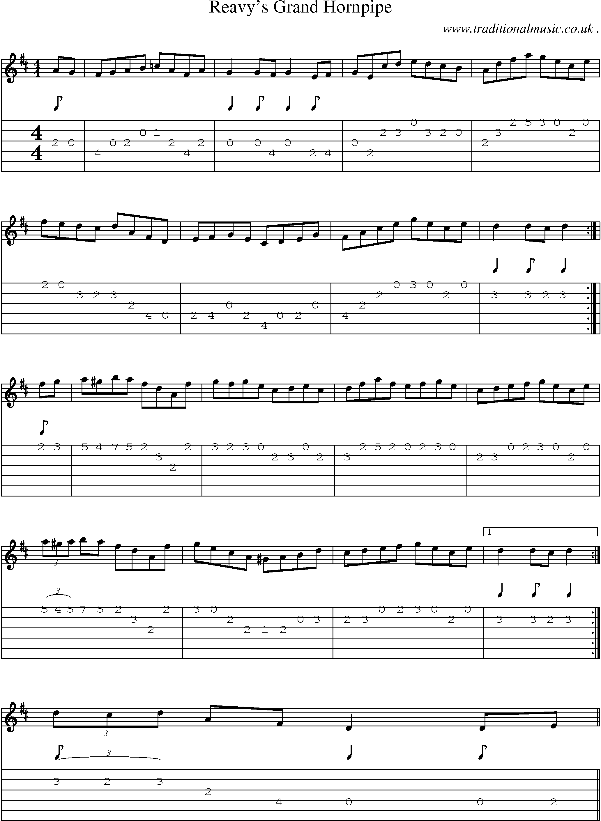 Sheet-Music and Guitar Tabs for Reavys Grand Hornpipe