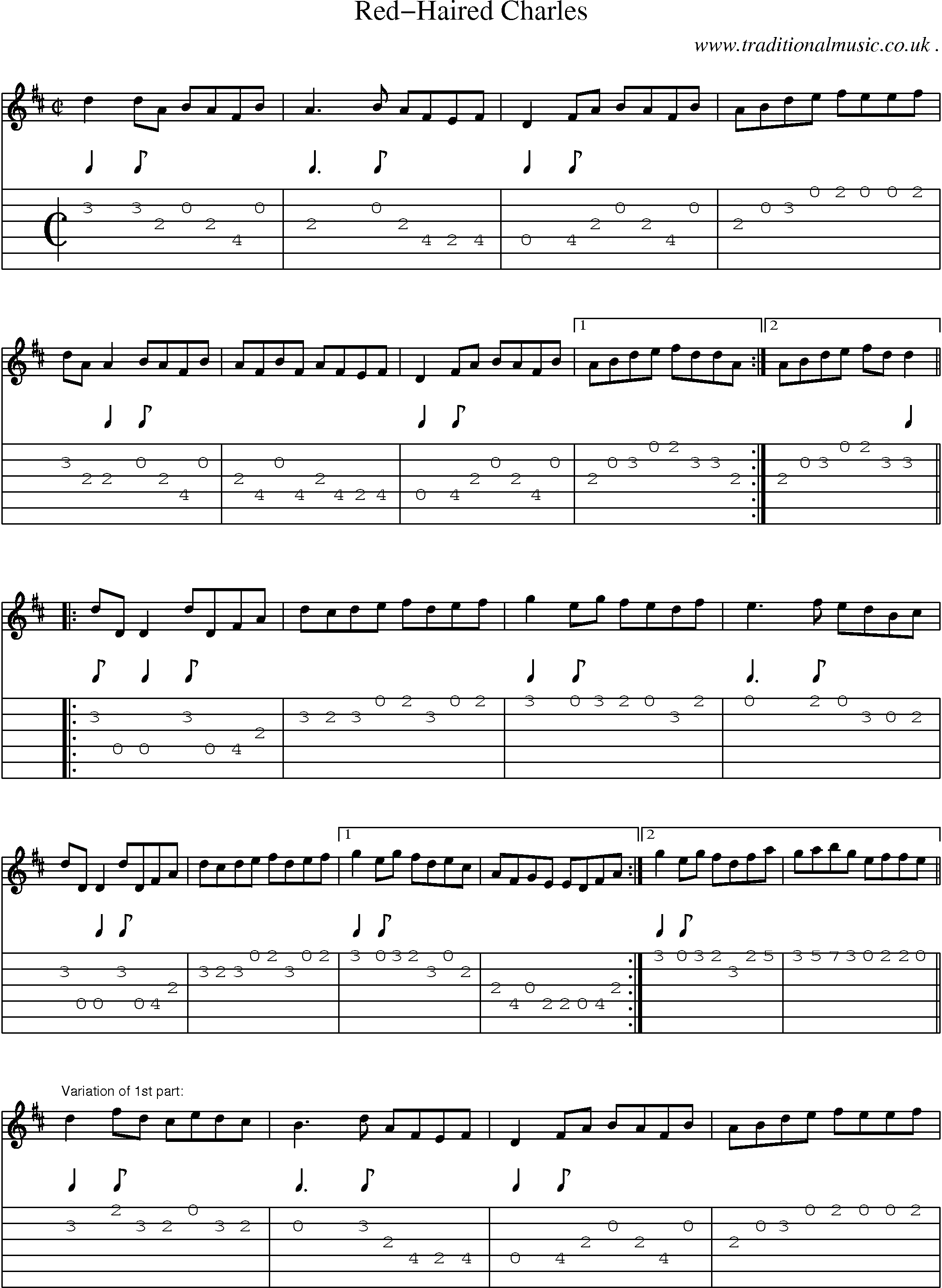Sheet-Music and Guitar Tabs for Red-haired Charles